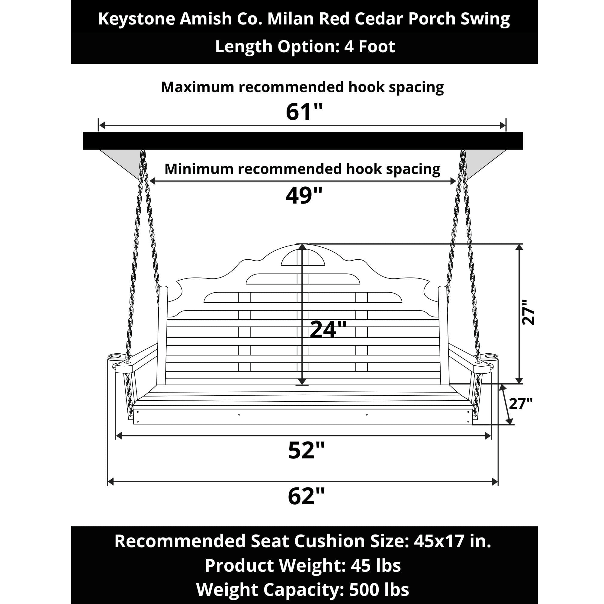 Keystone Amish Co. Milan Red Cedar Porch Swing