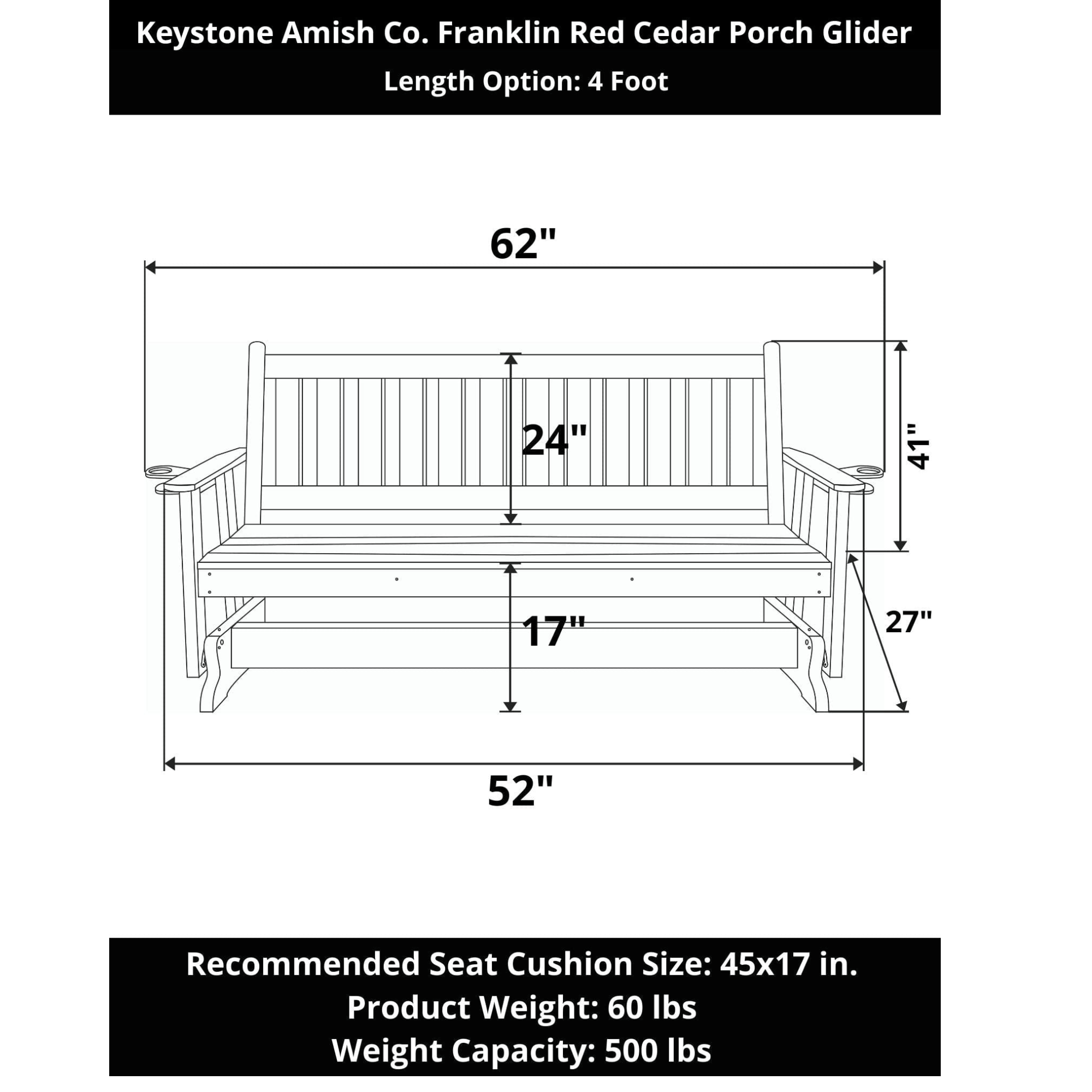 Keystone Amish Co. Franklin Red Cedar Porch Glider