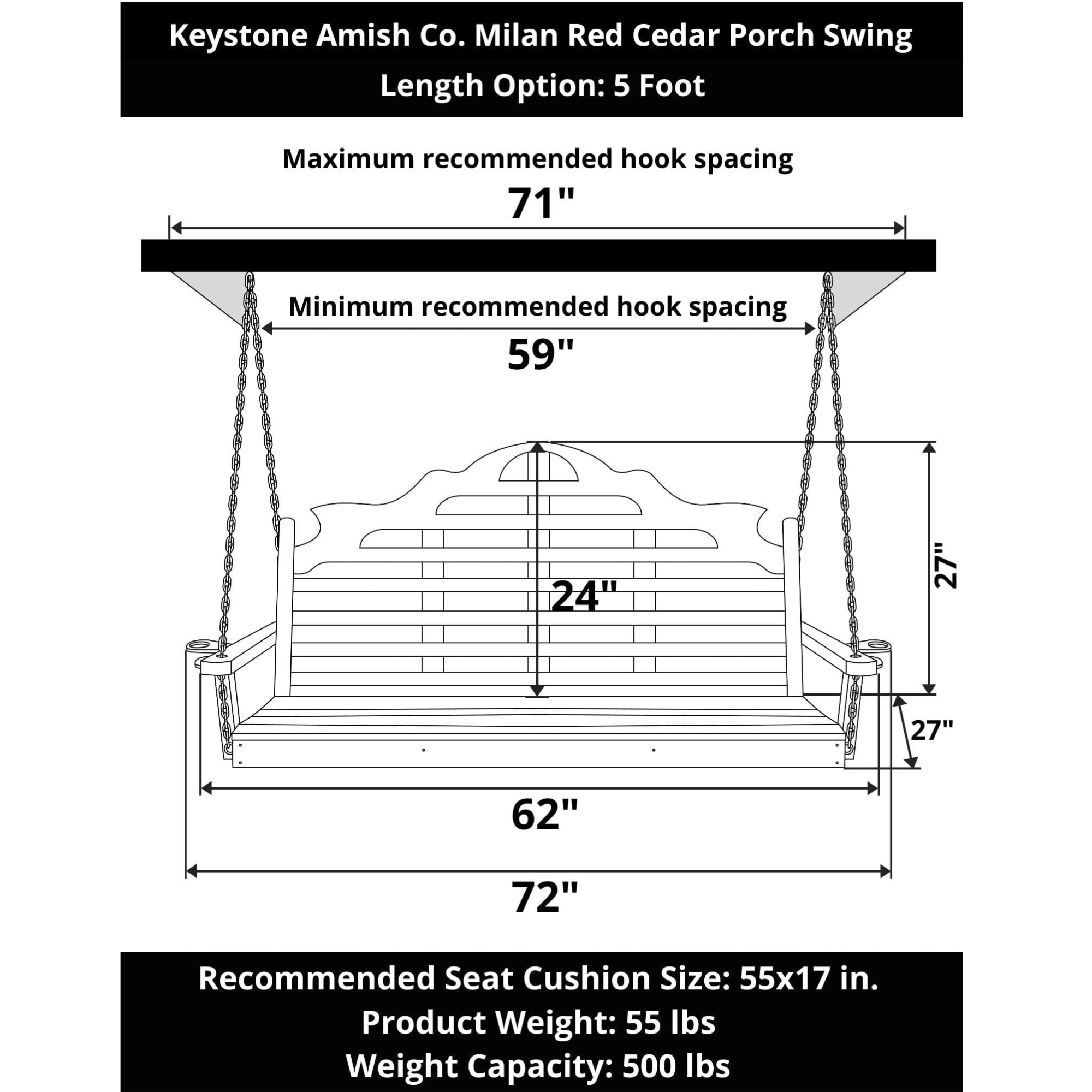 Keystone Amish Co. Milan Red Cedar Porch Swing