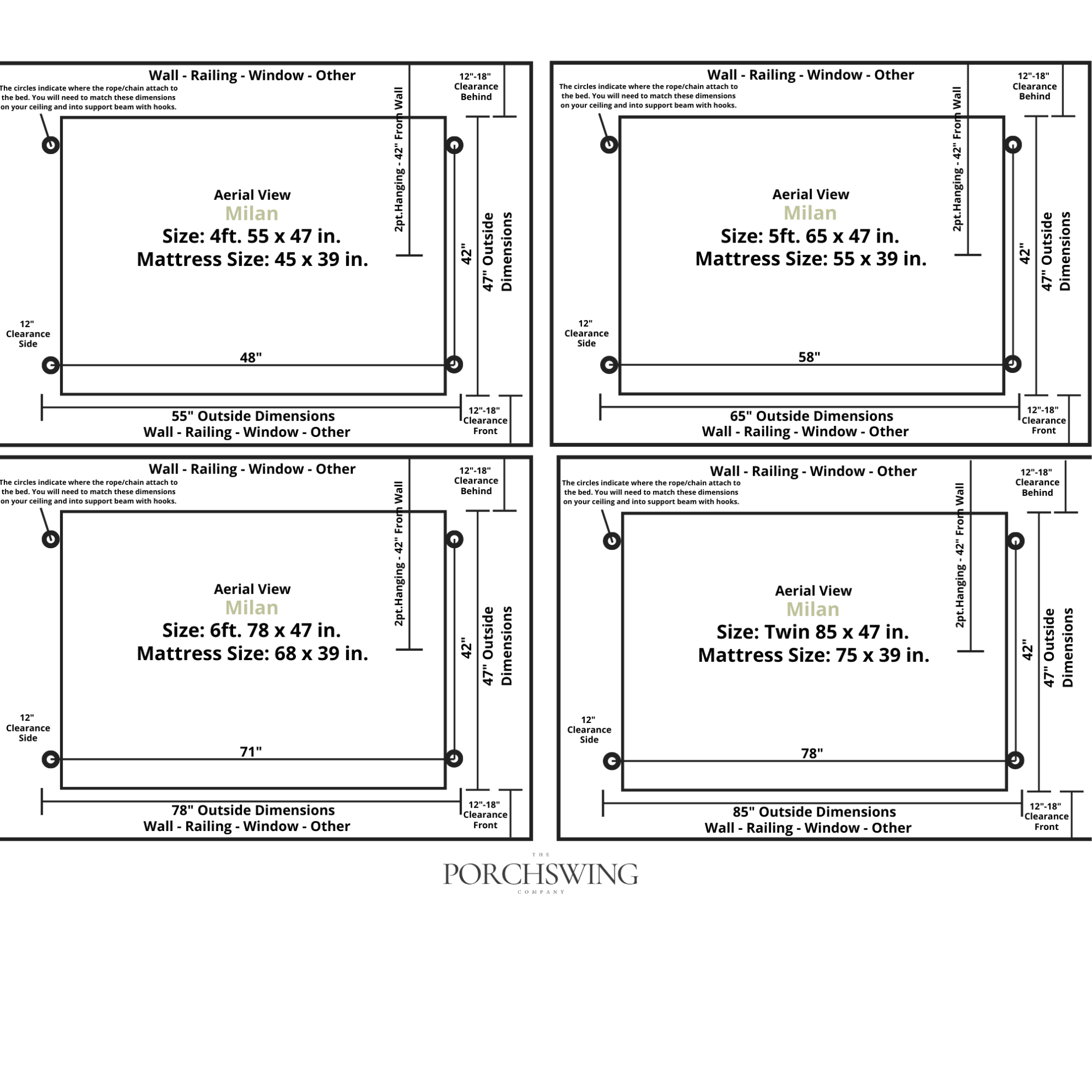 Keystone Amish Co. 5 Foot Milan Porch Swing Bed