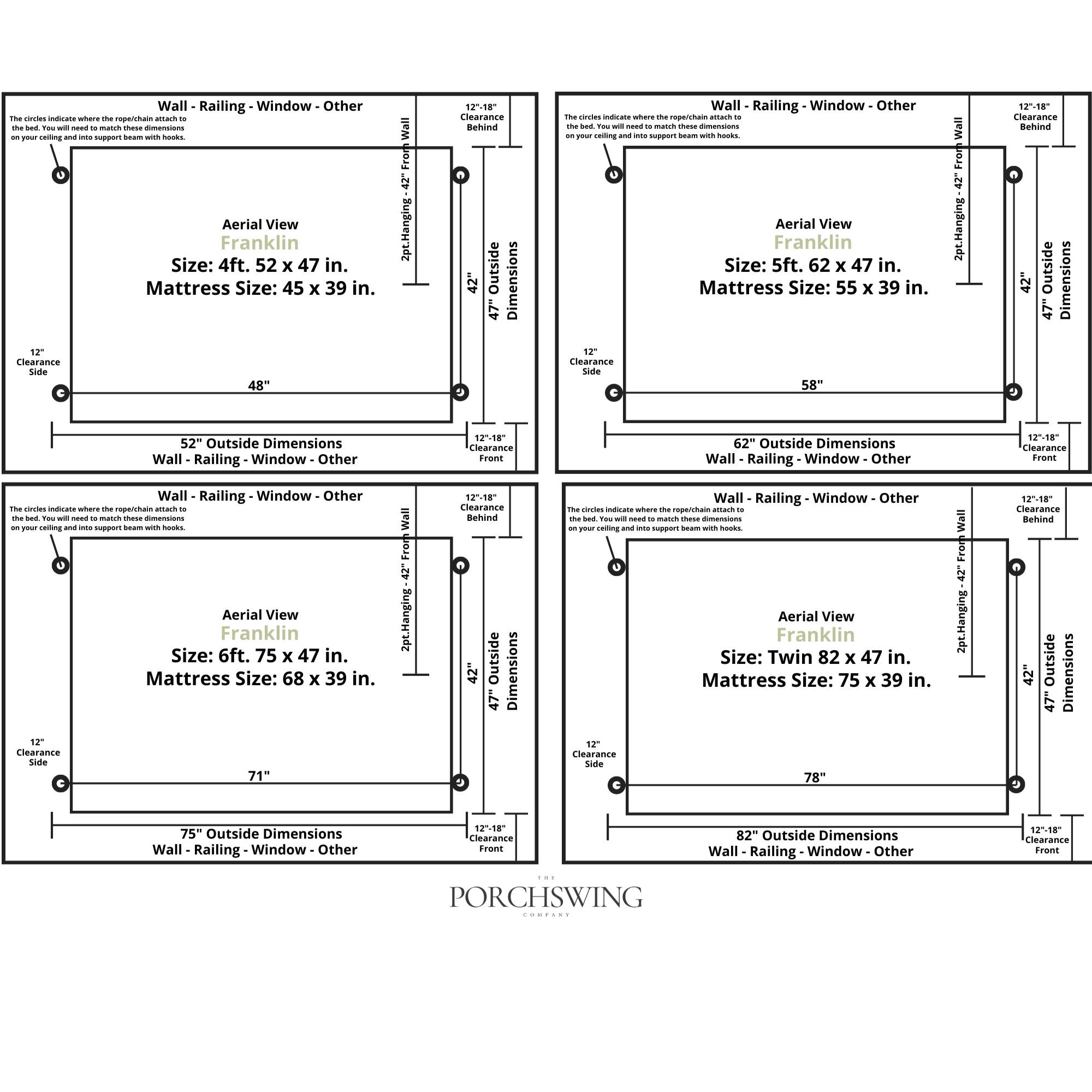Keystone Amish Co. 6 Foot Franklin Porch Swing Bed, White Paint