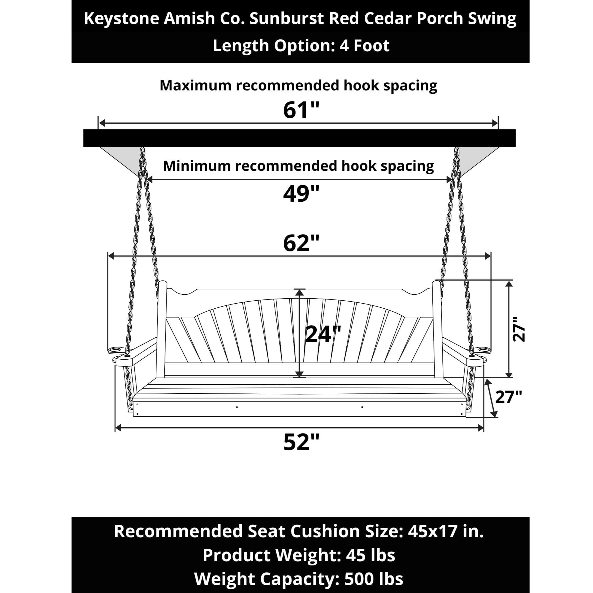 Keystone Amish Co. Sunburst Red Cedar Porch Swing