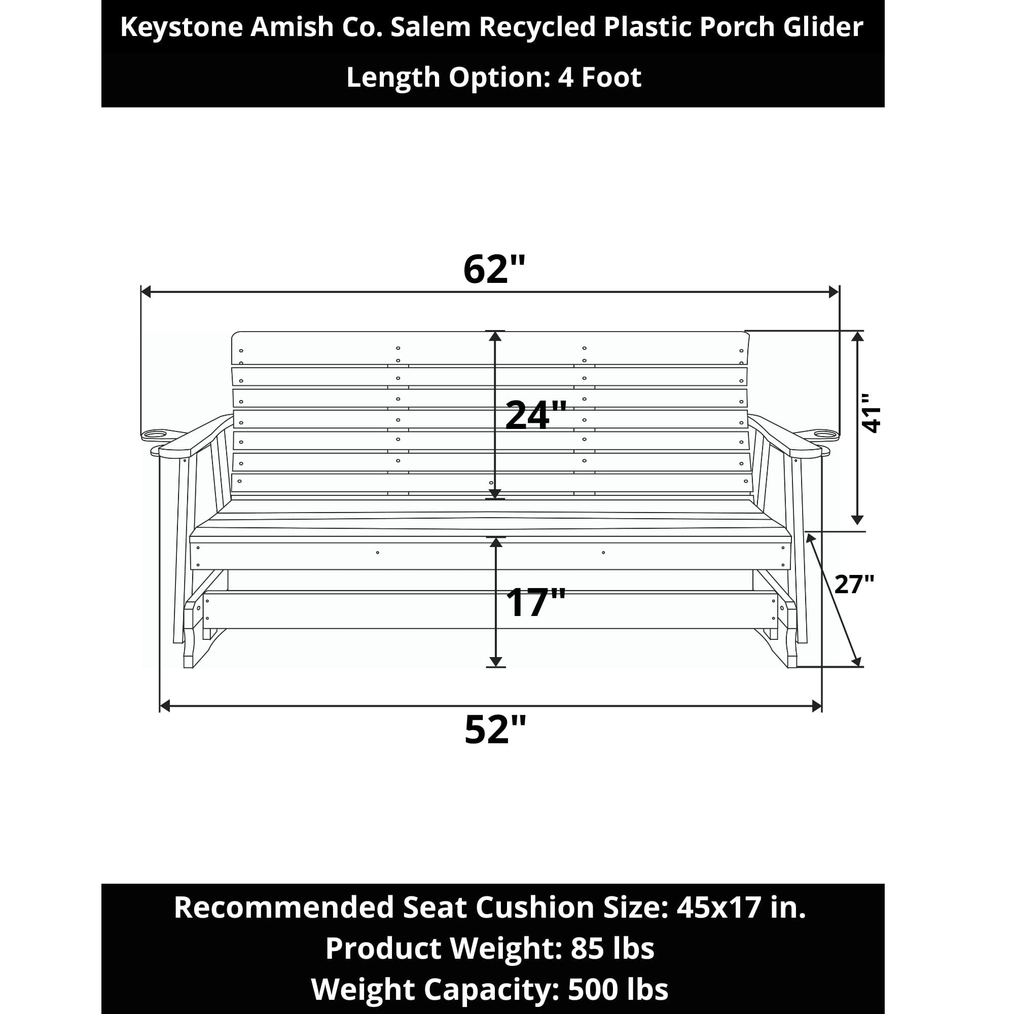 Keystone Amish Co. Salem Recycled Plastic Porch Glider