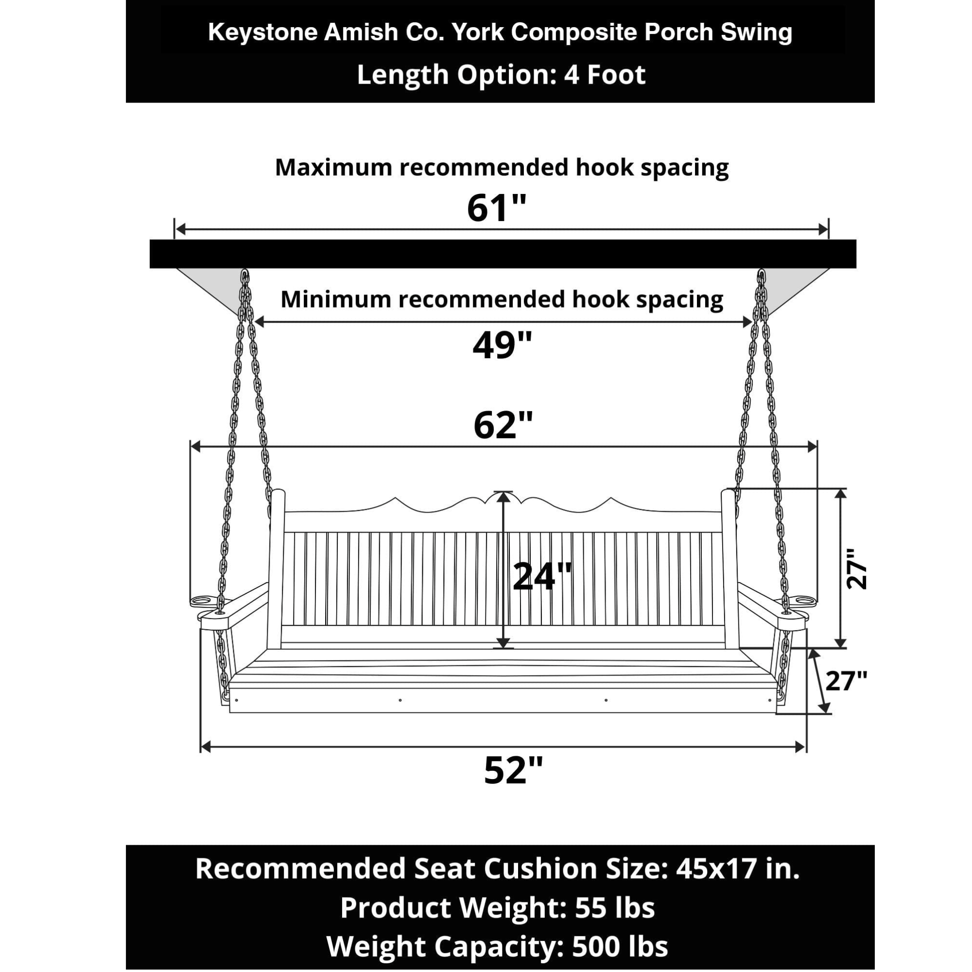 Keystone Amish Co. York Poly Composite Porch Swing