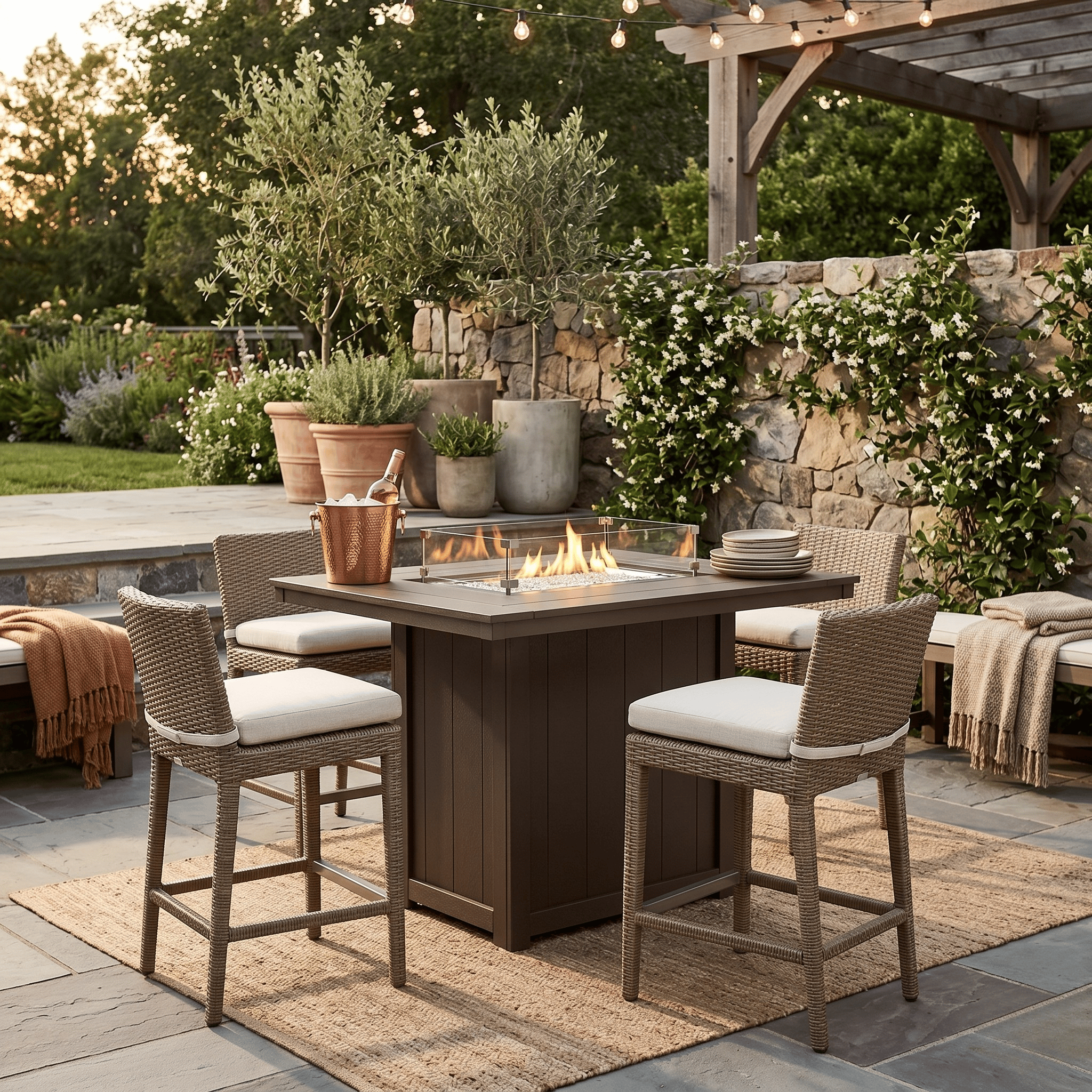 Berlin Gardens Donoma 54″ Rectangular Bar Poly Lumber Fire Pit Table