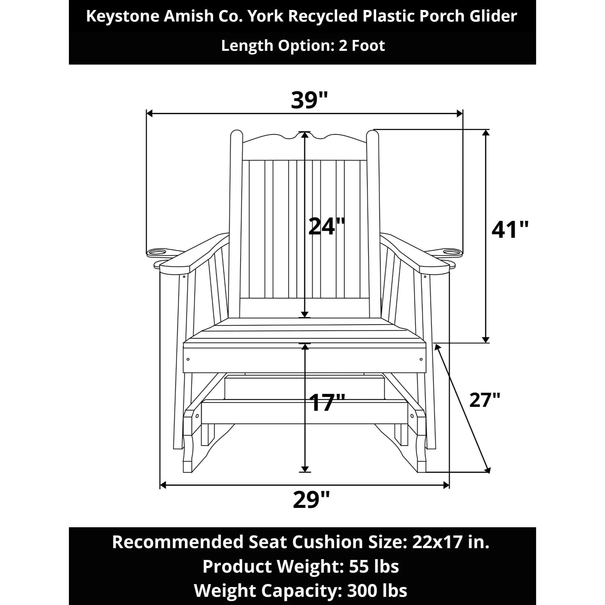 Keystone Amish Co. York Recycled Plastic Porch Glider Chair