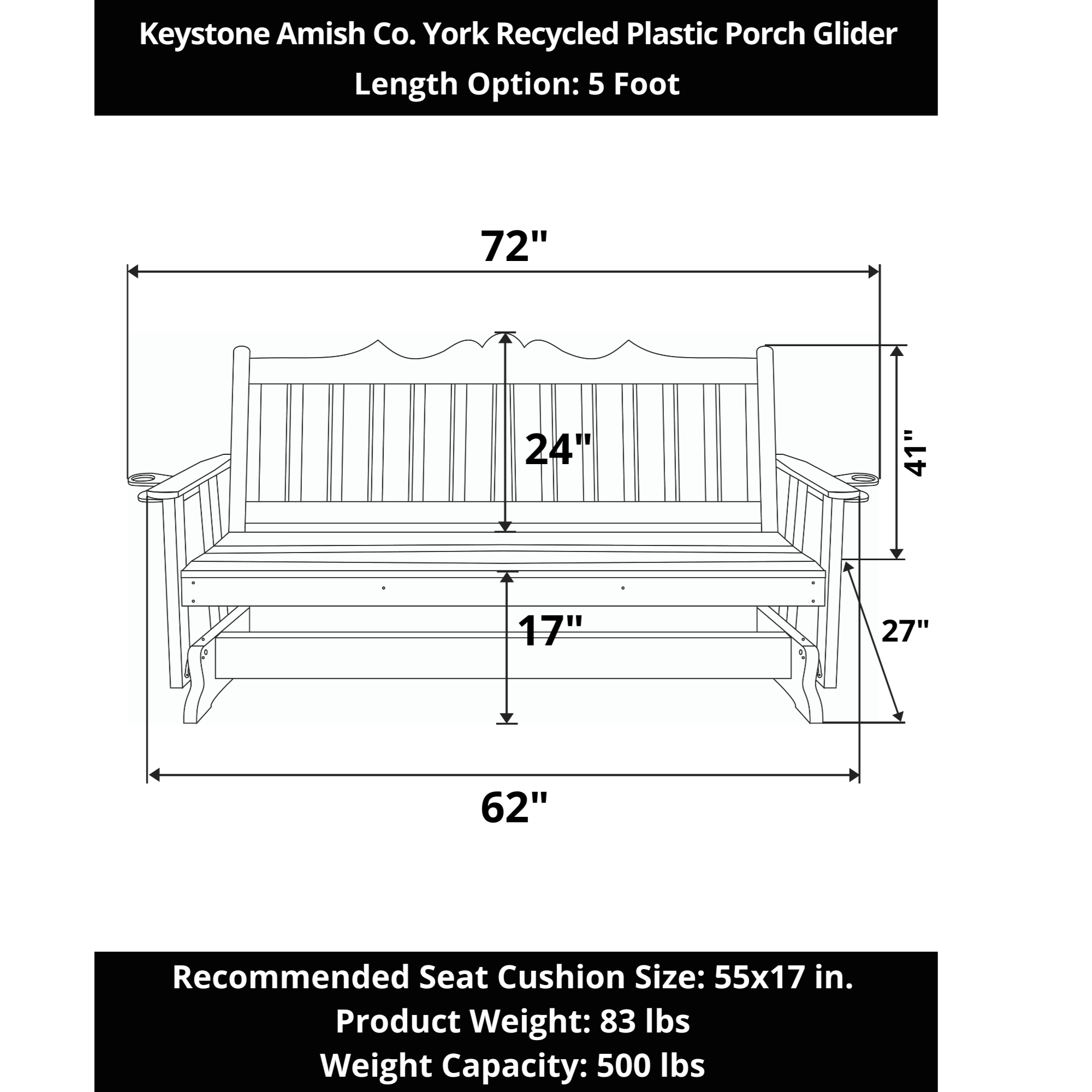 Keystone Amish Co. York Recycled Plastic Porch Glider