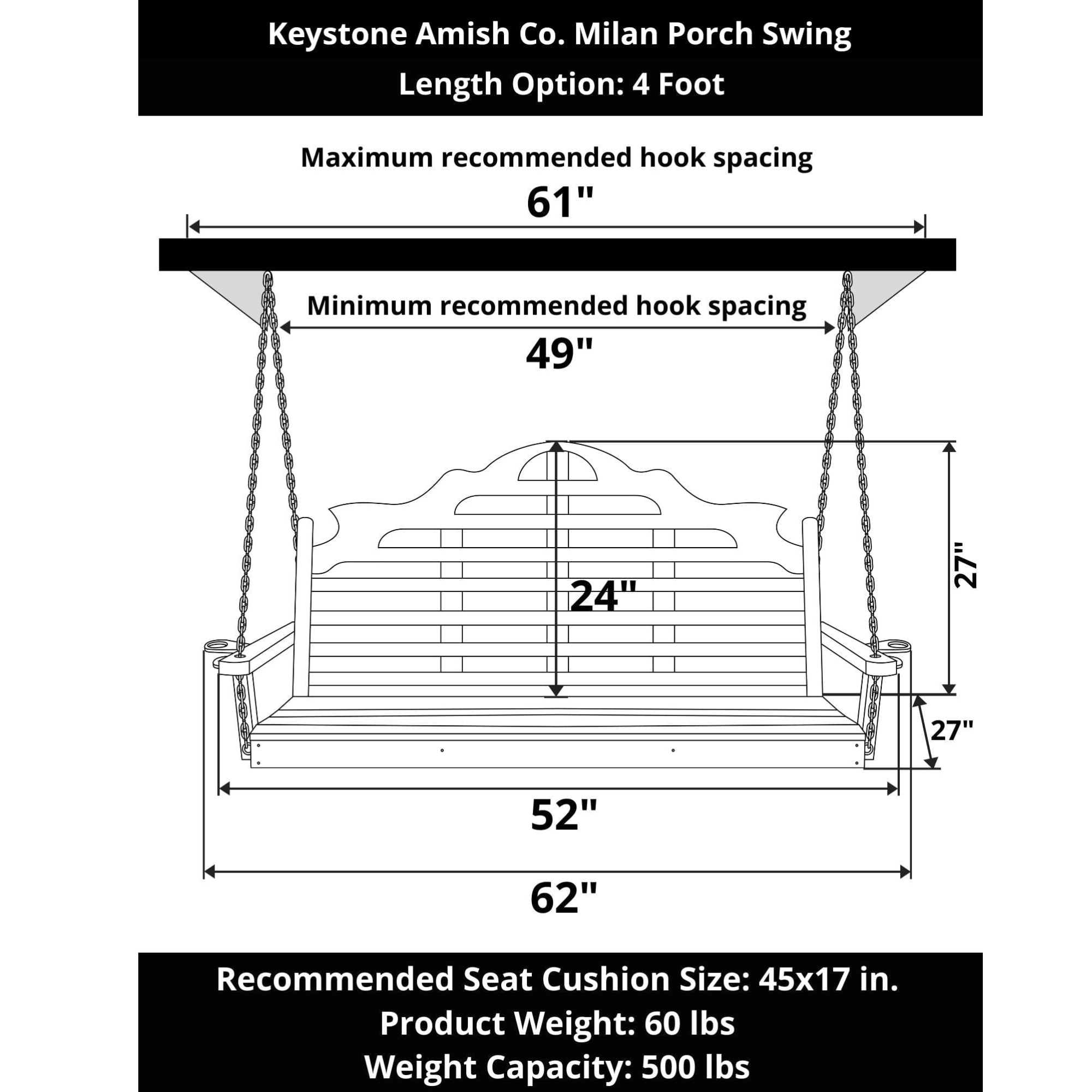 Keystone Amish Co. 4 Foot Milan Porch Swing, Cedar Stain