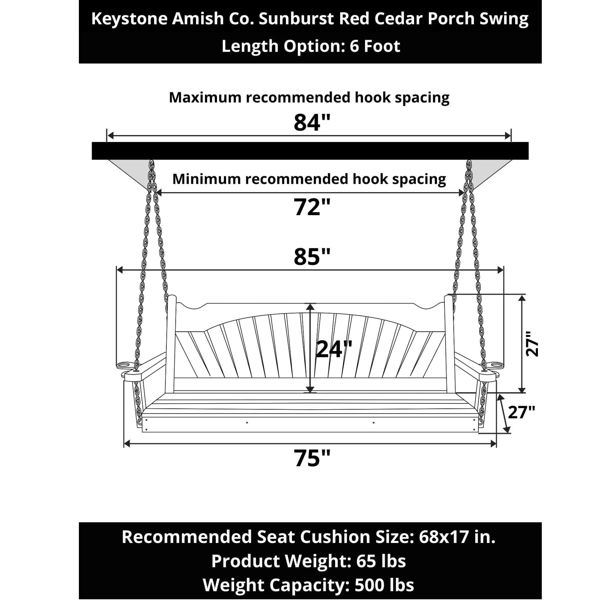 Keystone Amish Co. Sunburst Red Cedar Porch Swing