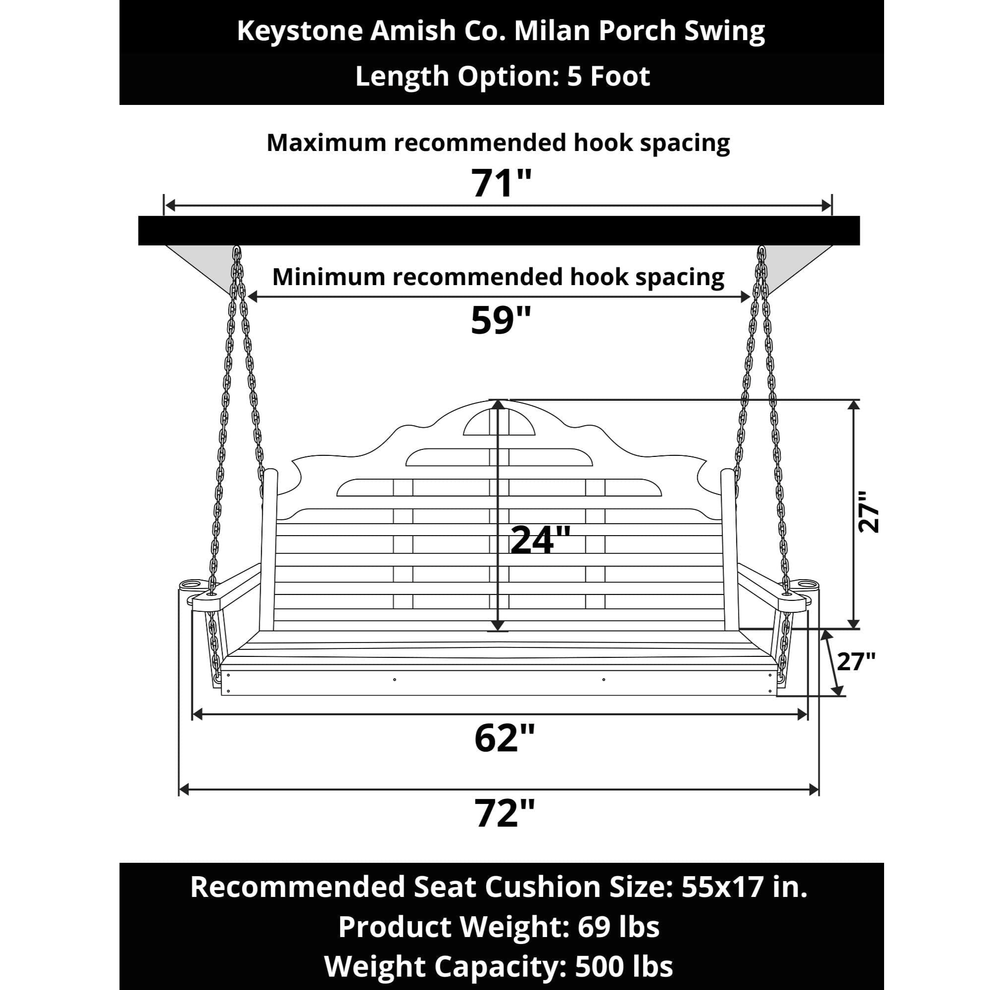 Keystone Amish Co. 5 Foot Milan Porch Swing, Red