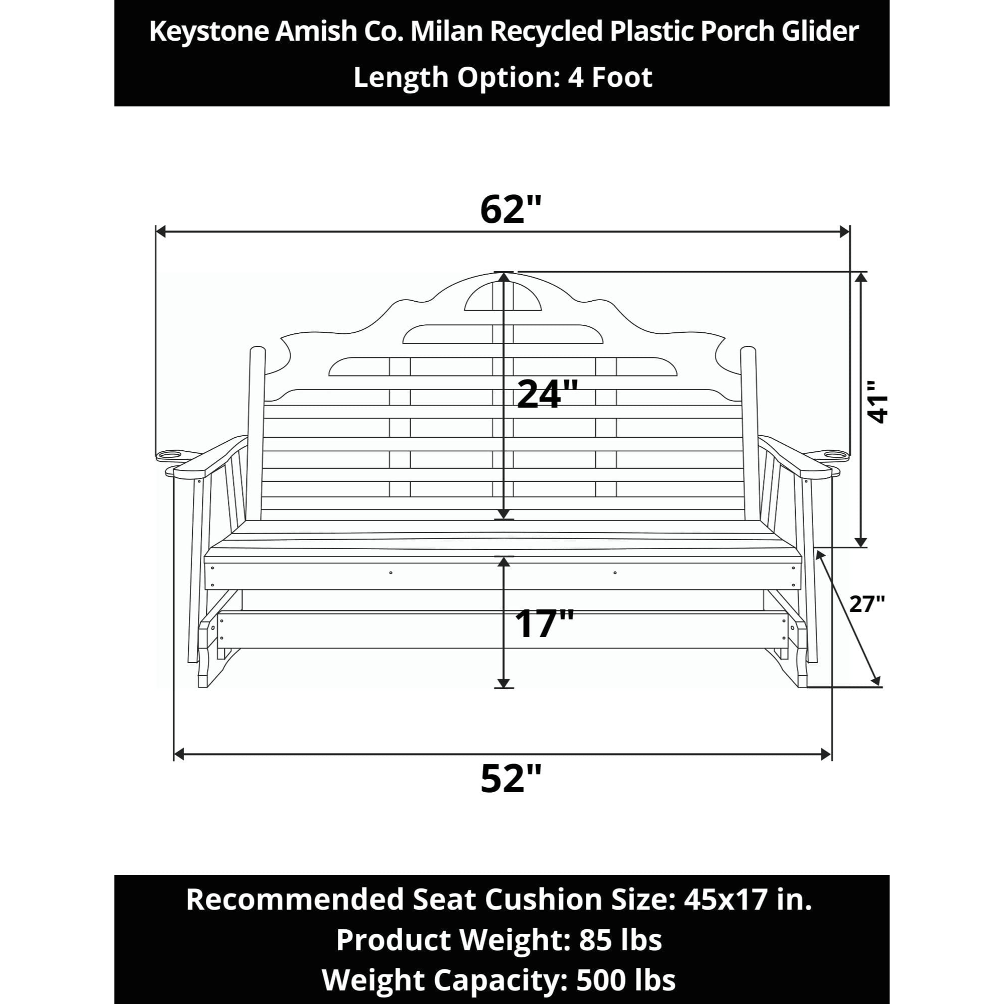 Keystone Amish Co. Milan Poly Composite Porch Glider