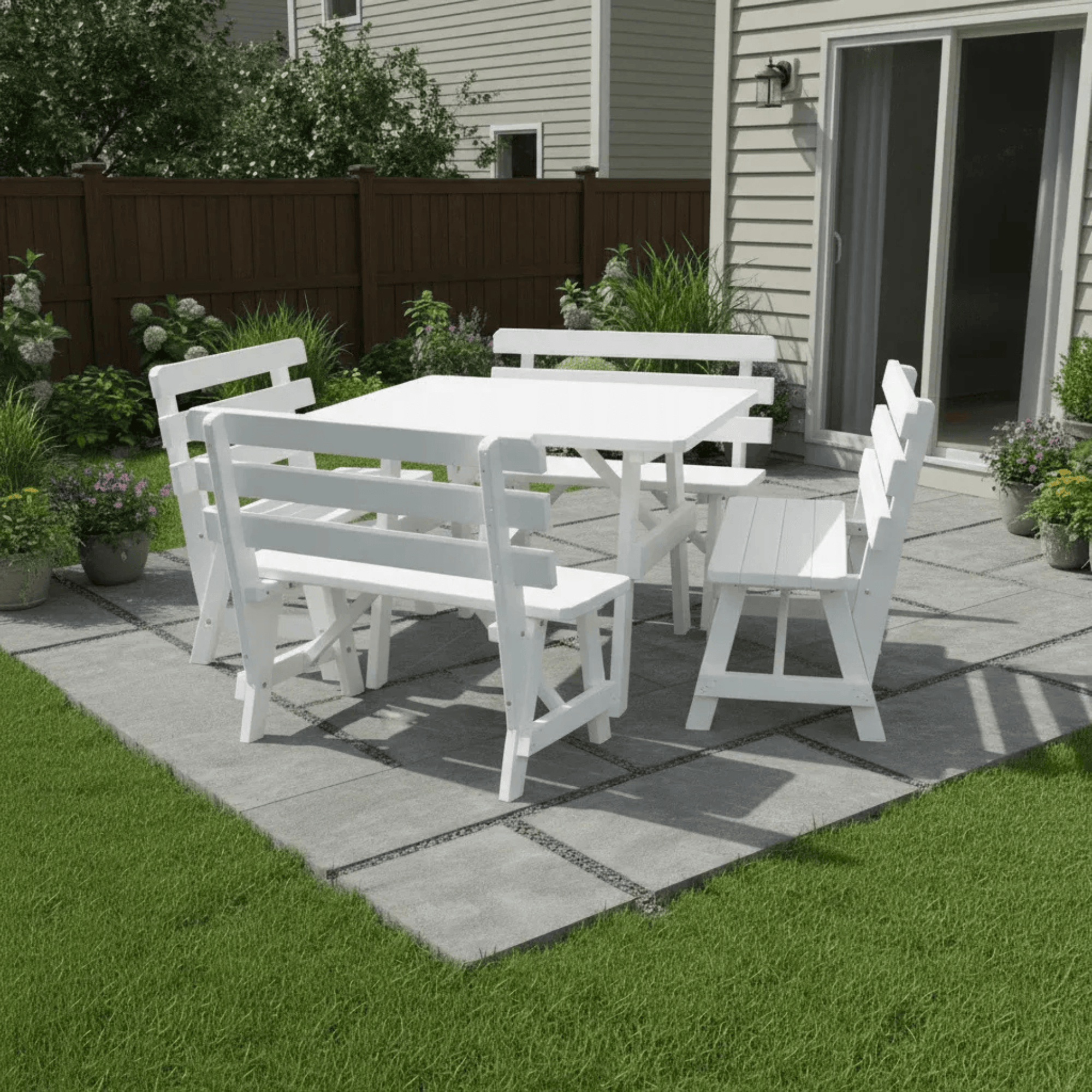 Keystone Amish Co. 5-Piece Wood Outdoor Dining Set with Backed Benches