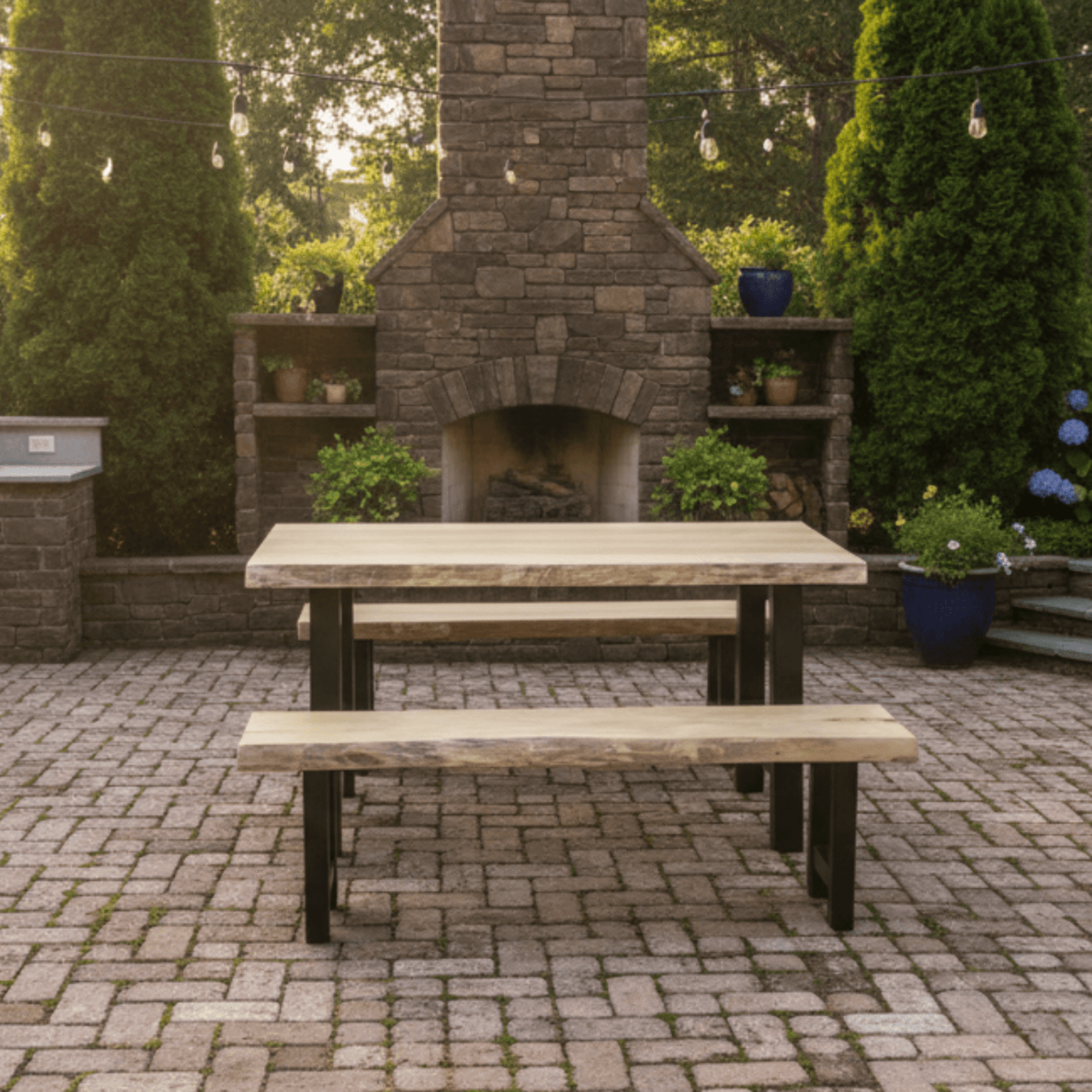 ﻿Keystone Amish Co. Elsmere Table and Bench Dining Set