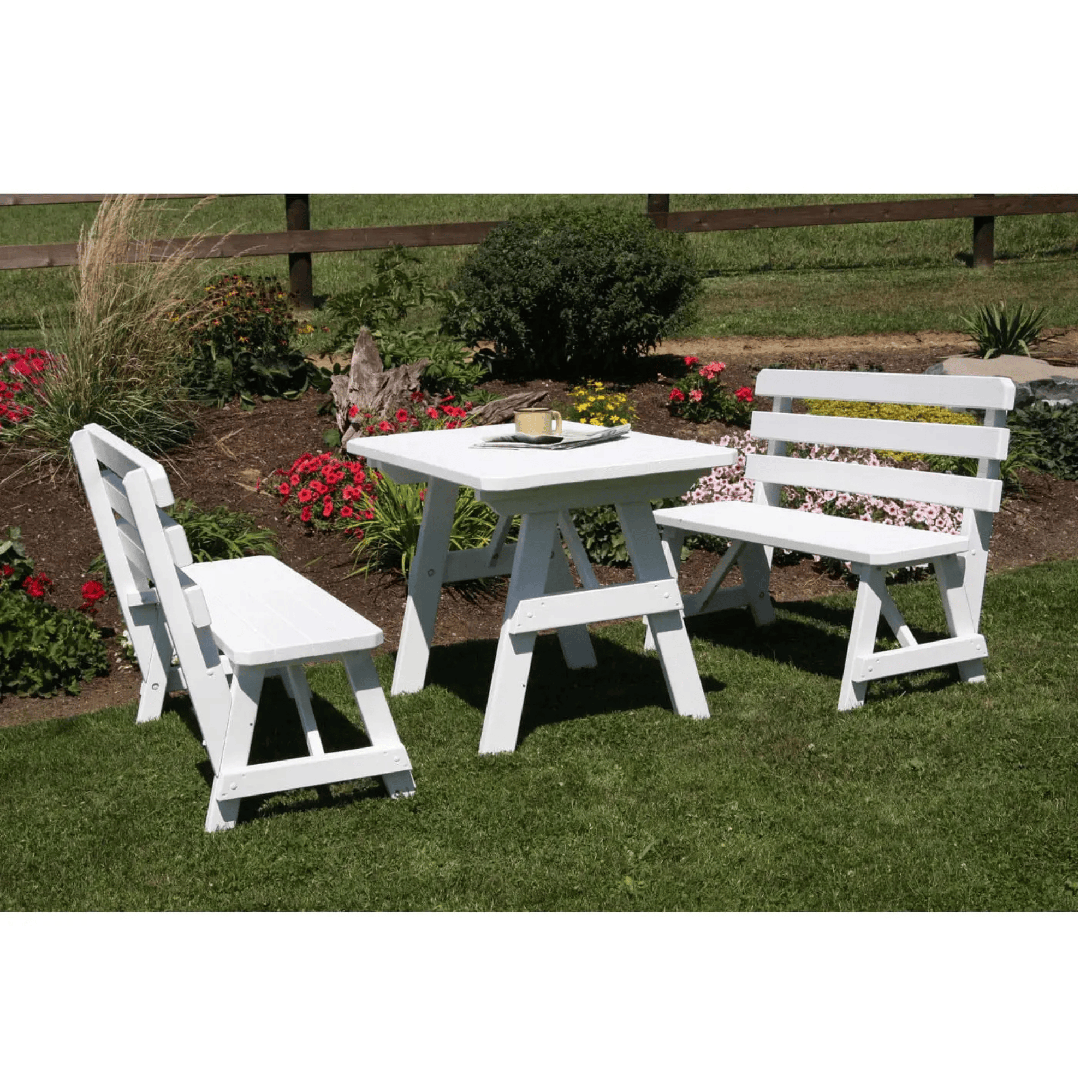 Keystone Amish Co. Wooden Outdoor Dining Set with 2 Backed Benches