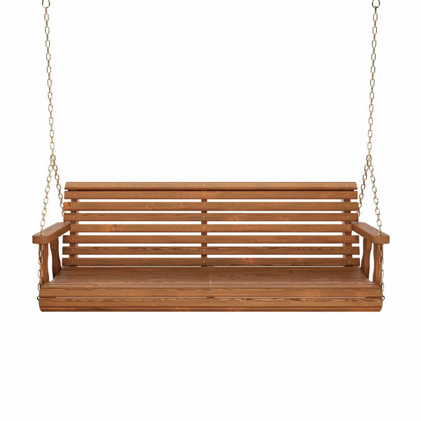 Amish Casual 3 Foot Roll Back Porch Swing in Oak Stain