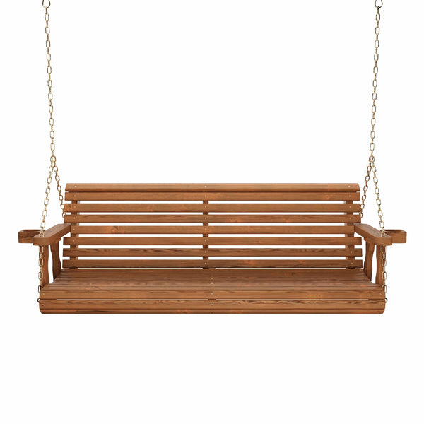 Amish Casual 3 Foot Roll Back Porch Swing in Oak Stain