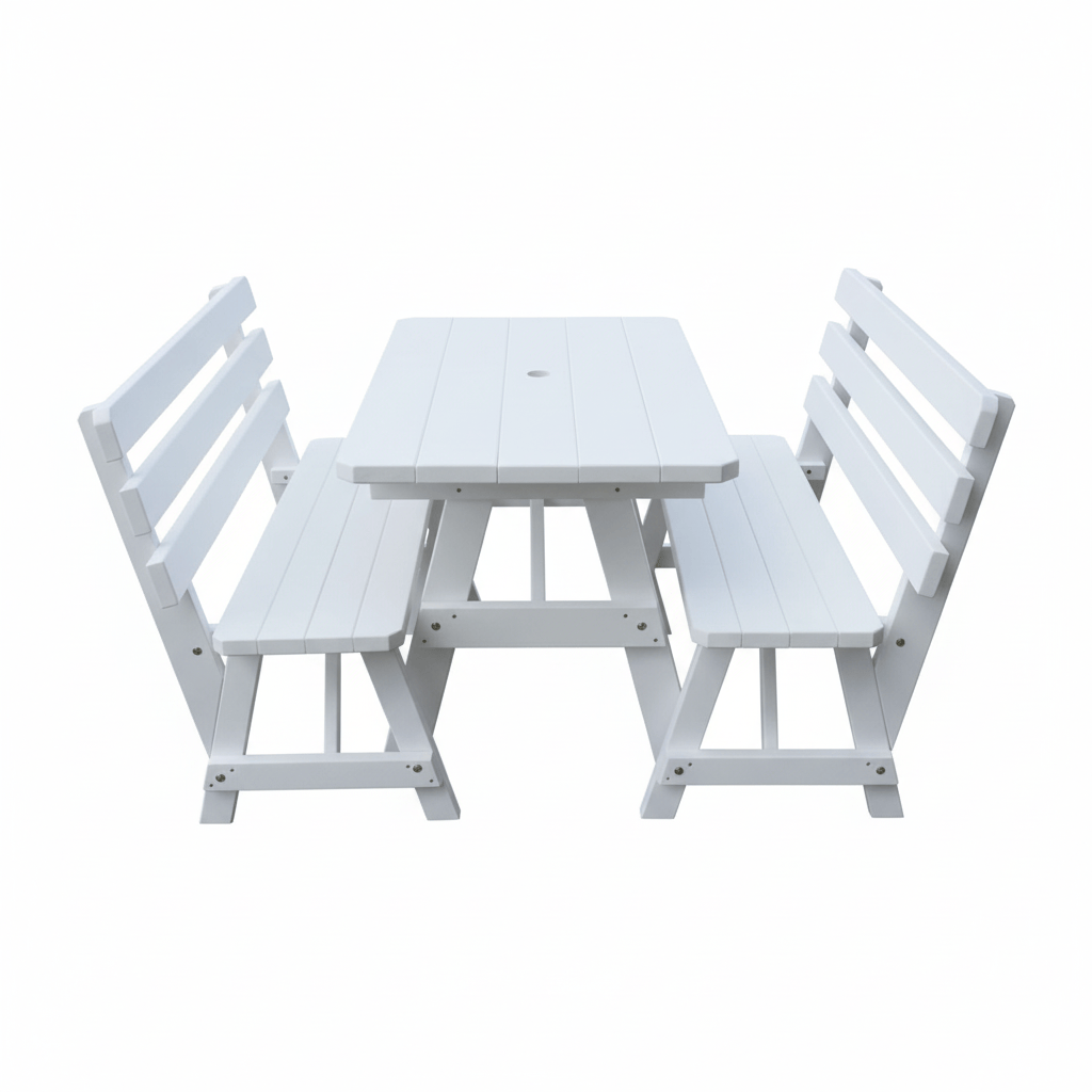 Keystone Amish Co. Wooden Outdoor Dining Set with 2 Backed Benches