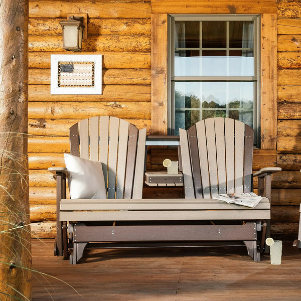 5 Foot Adirondack Poly Glider in Weatherwood and Chestnut Brown