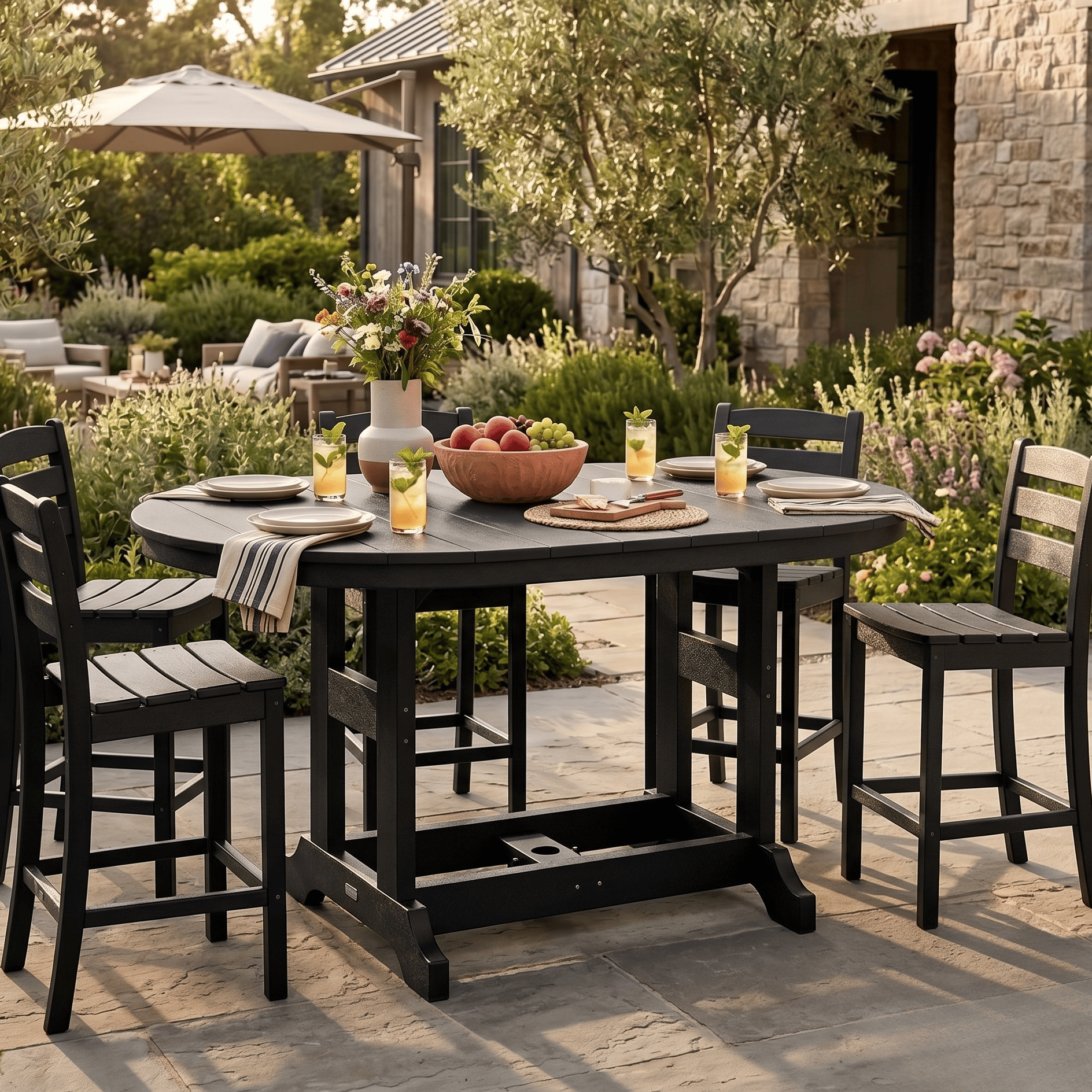 Berlin Gardens Outdoor 64" Oblong Oval Poly Bar Table