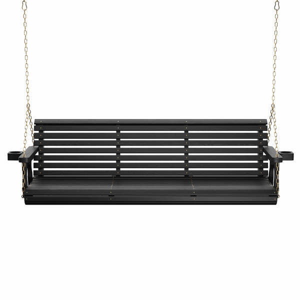 Amish Casual 6 Foot Roll Back Porch Swing in Black Stain with Clearcoat