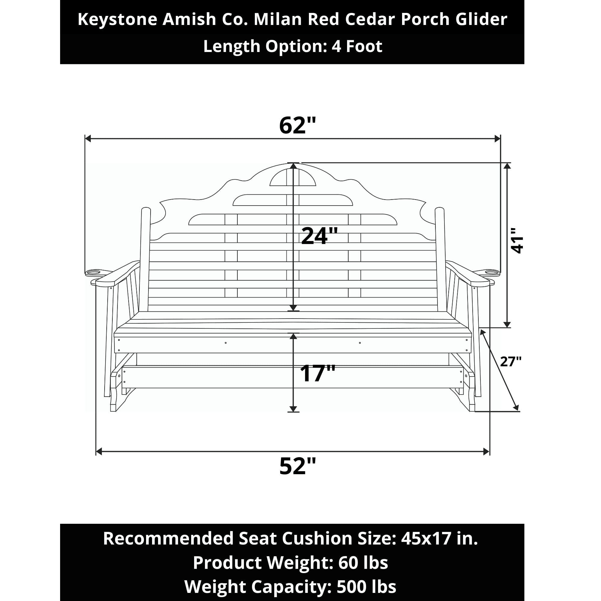 Keystone Amish Co. Milan Red Cedar Porch Glider