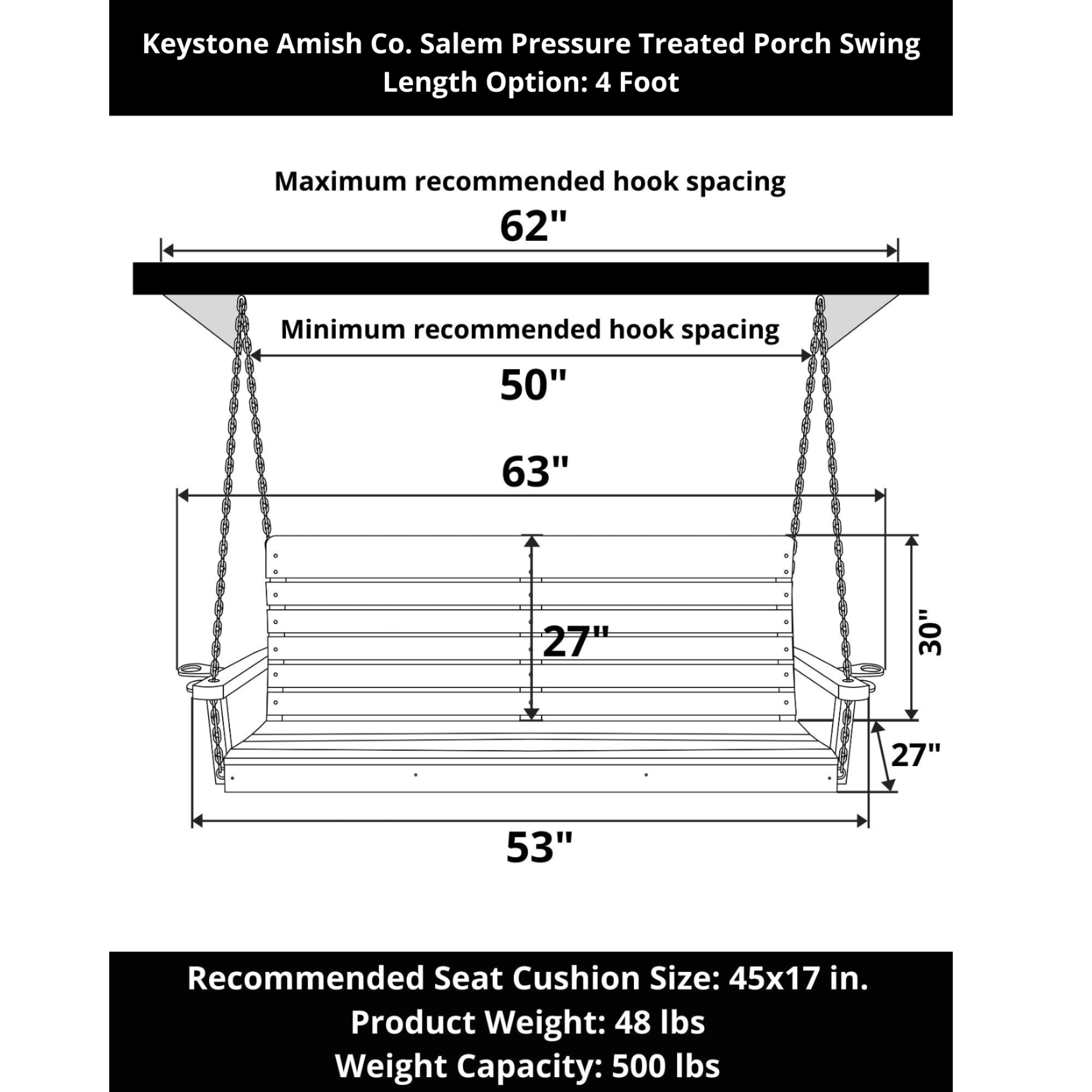 Keystone Amish Co. 4 Foot Salem Pressure Treated Porch Swing, Cedar Stain
