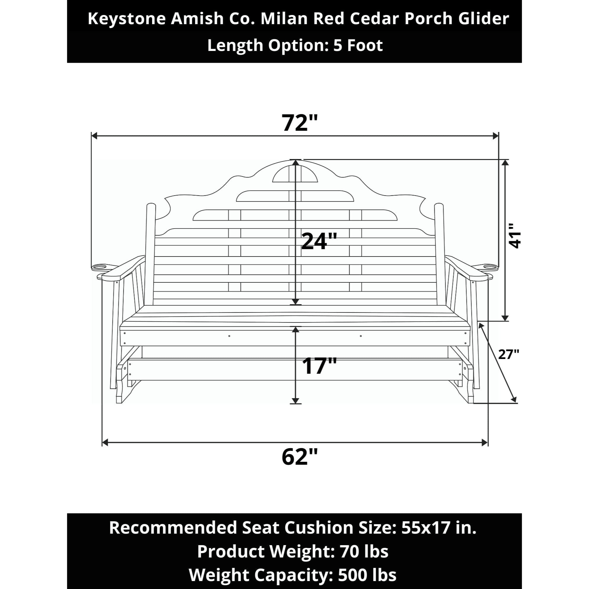 Keystone Amish Co. Milan Red Cedar Porch Glider
