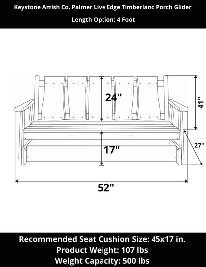 Keystone Amish Co. Palmer Live Edge Timberland Porch Glider