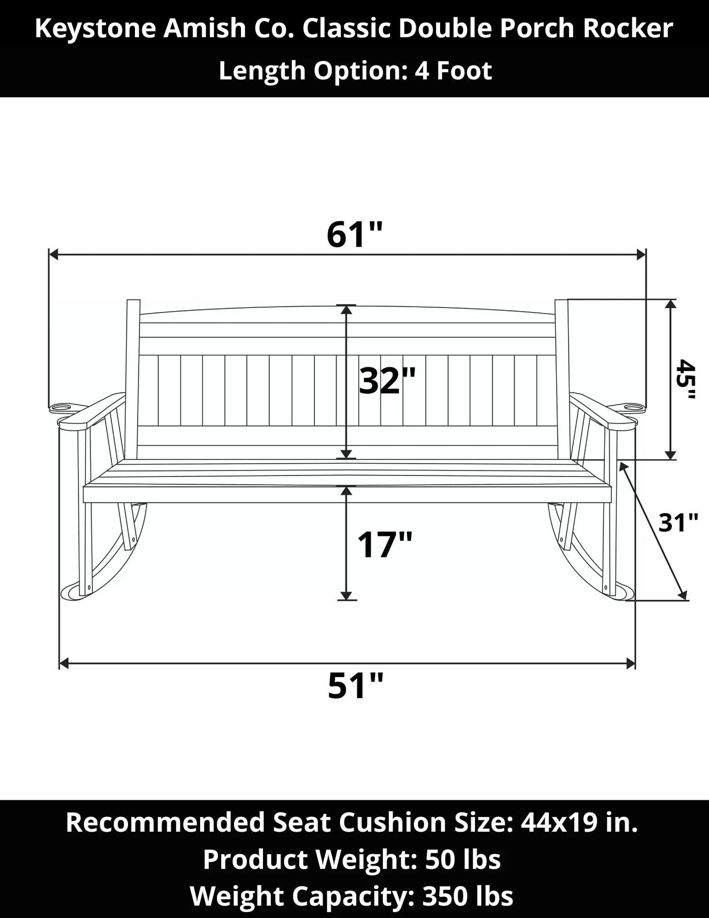 Keystone Amish Co. Classic Double Porch Rocker