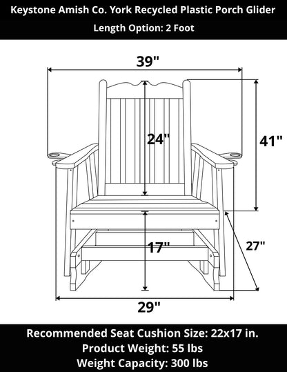 Keystone Amish Co. York Recycled Plastic Porch Glider Chair