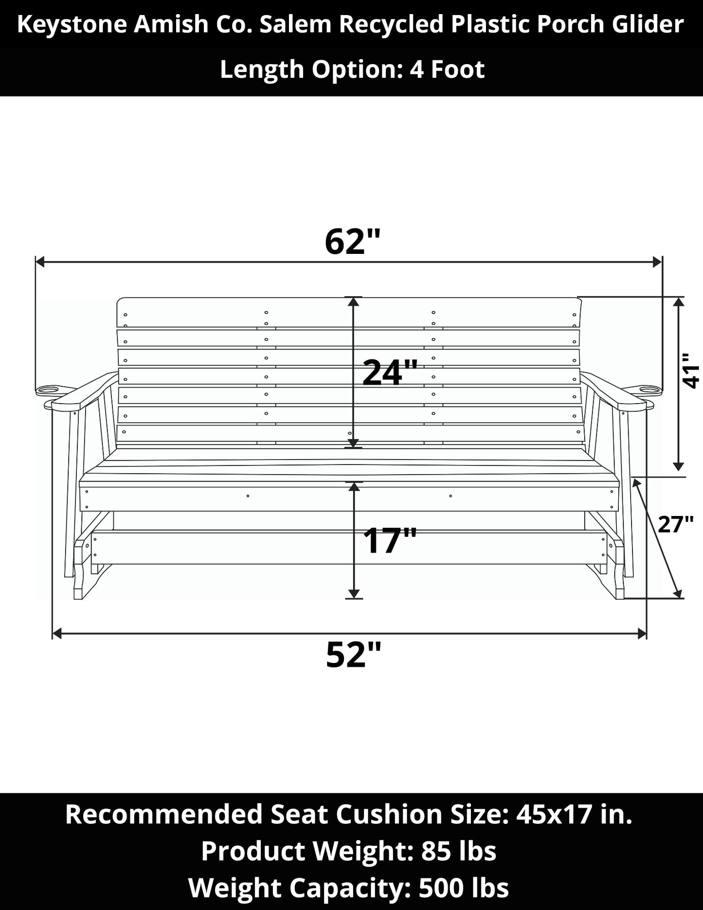 Keystone Amish Co. Salem Recycled Plastic Porch Glider