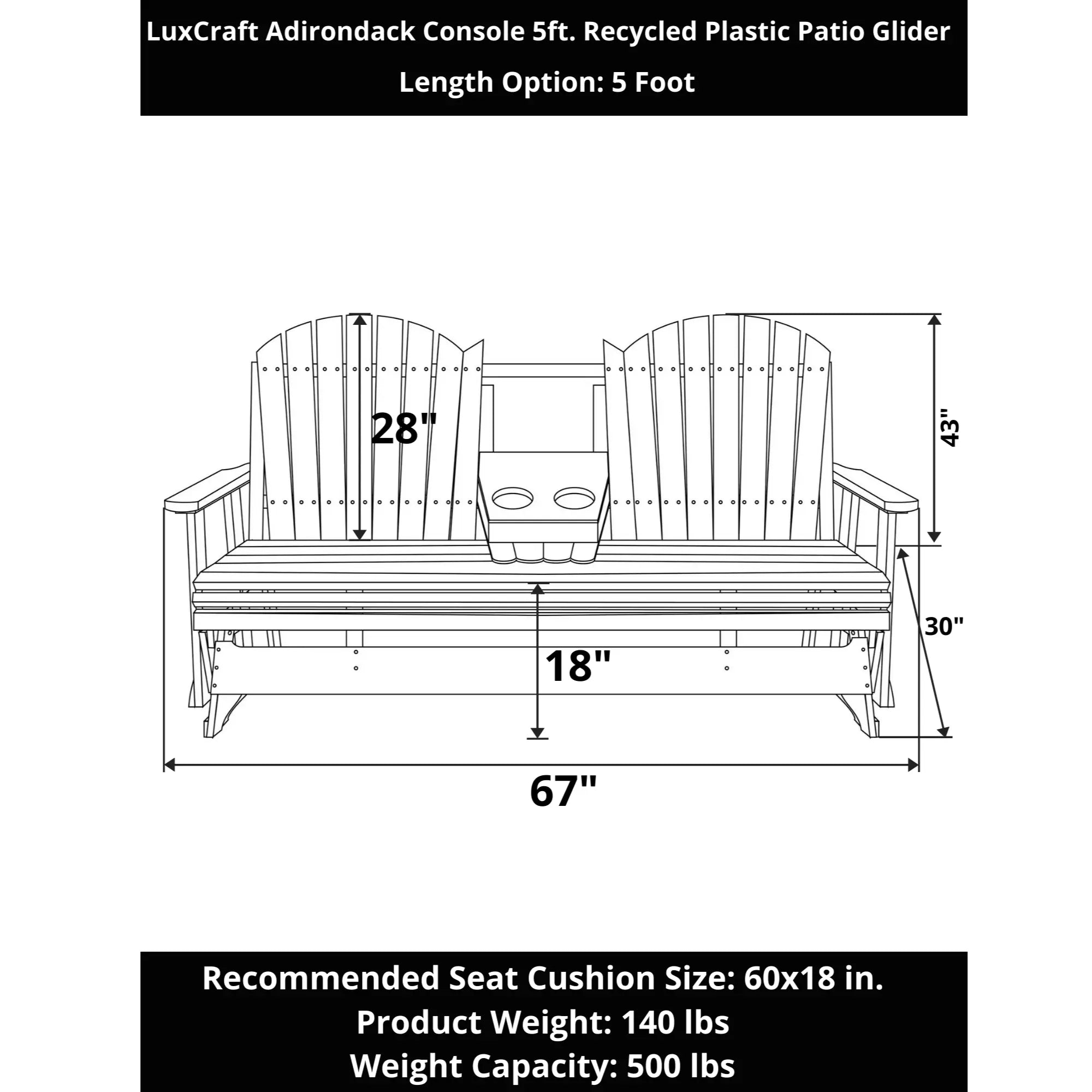 LuxCraft Adirondack Console 5-Foot Poly Composite Patio Glider