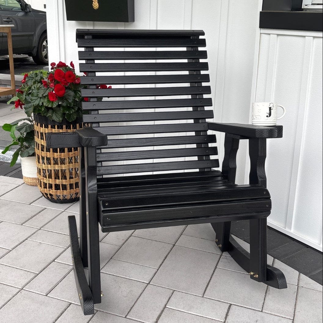 Amish Casual Roll Back Rocking Chair, pictured in Semi-Solid Black