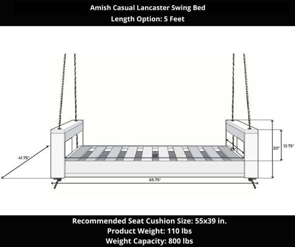 Amish Casual Lancaster Daybed Swing Bed, 5 Ft Relaxed Khaki