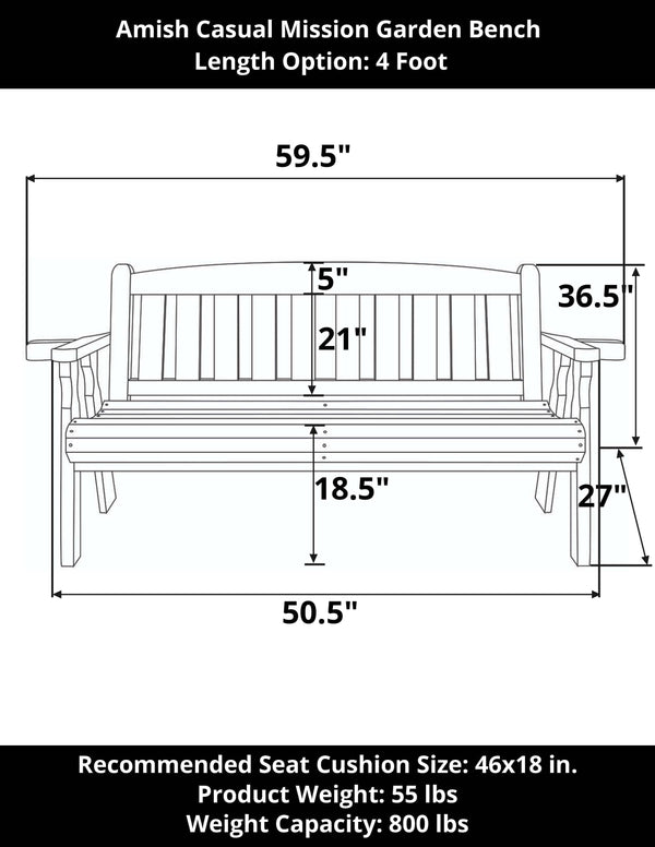 Amish Casual Mission Wooden Outdoor Bench