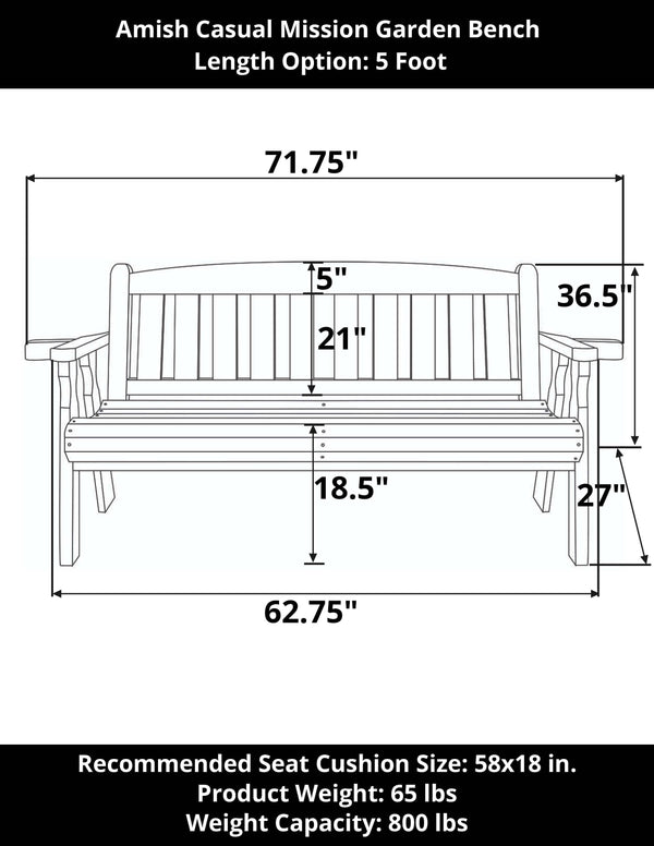 Amish Casual Mission Wooden Outdoor Bench