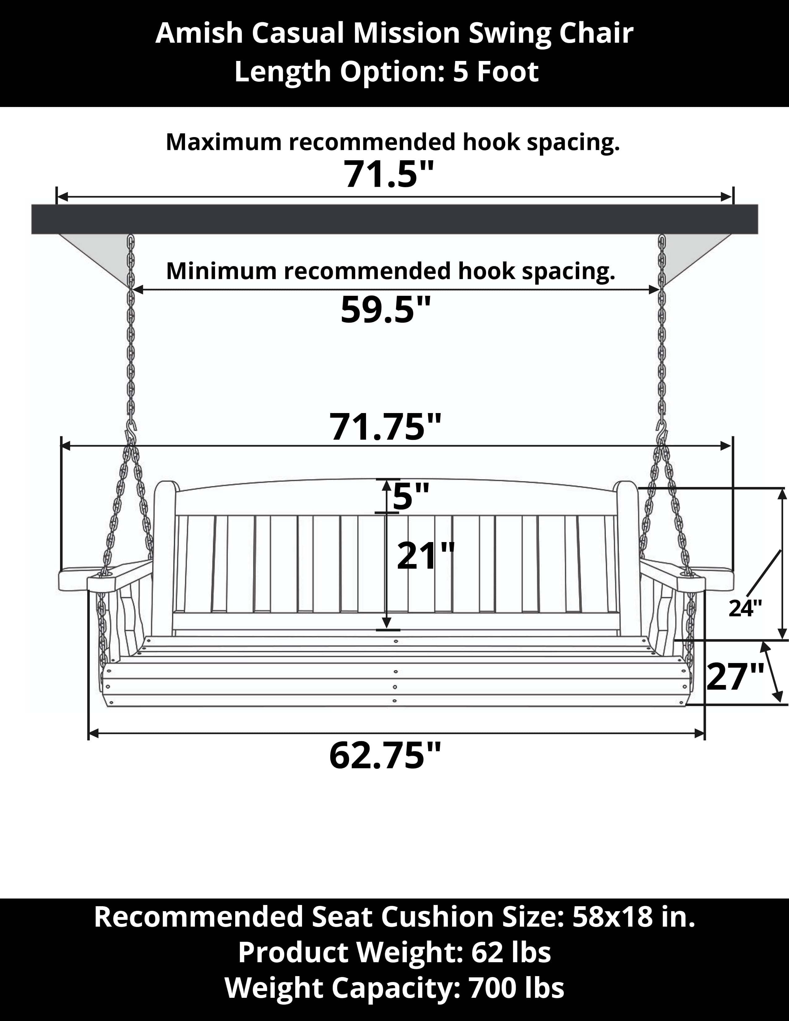 Amish Casual 6 Foot Semi-Solid Grey Stain Mission Porch Swing