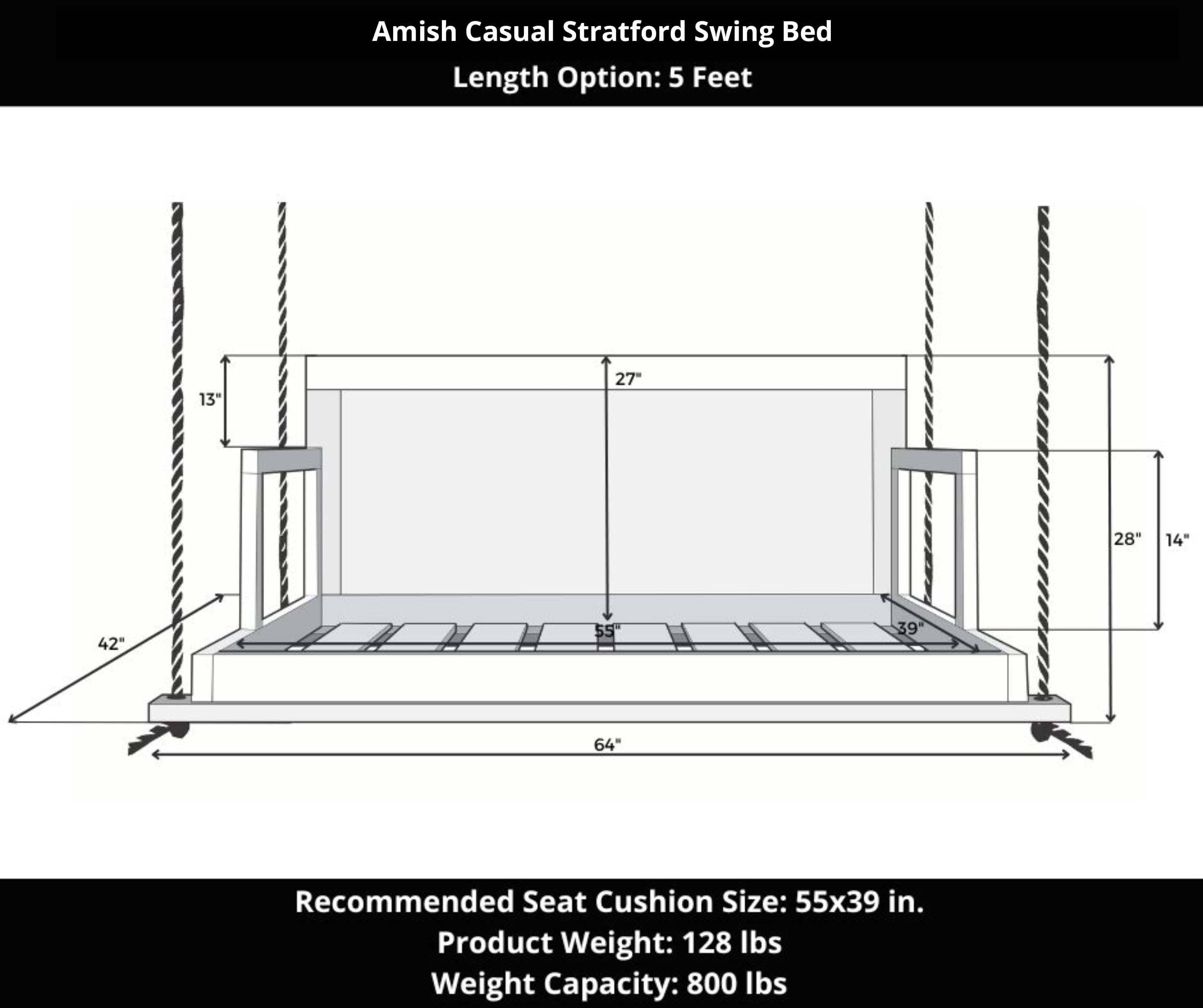 Amish Casual Stratford Swing Bed in Tricorn Black