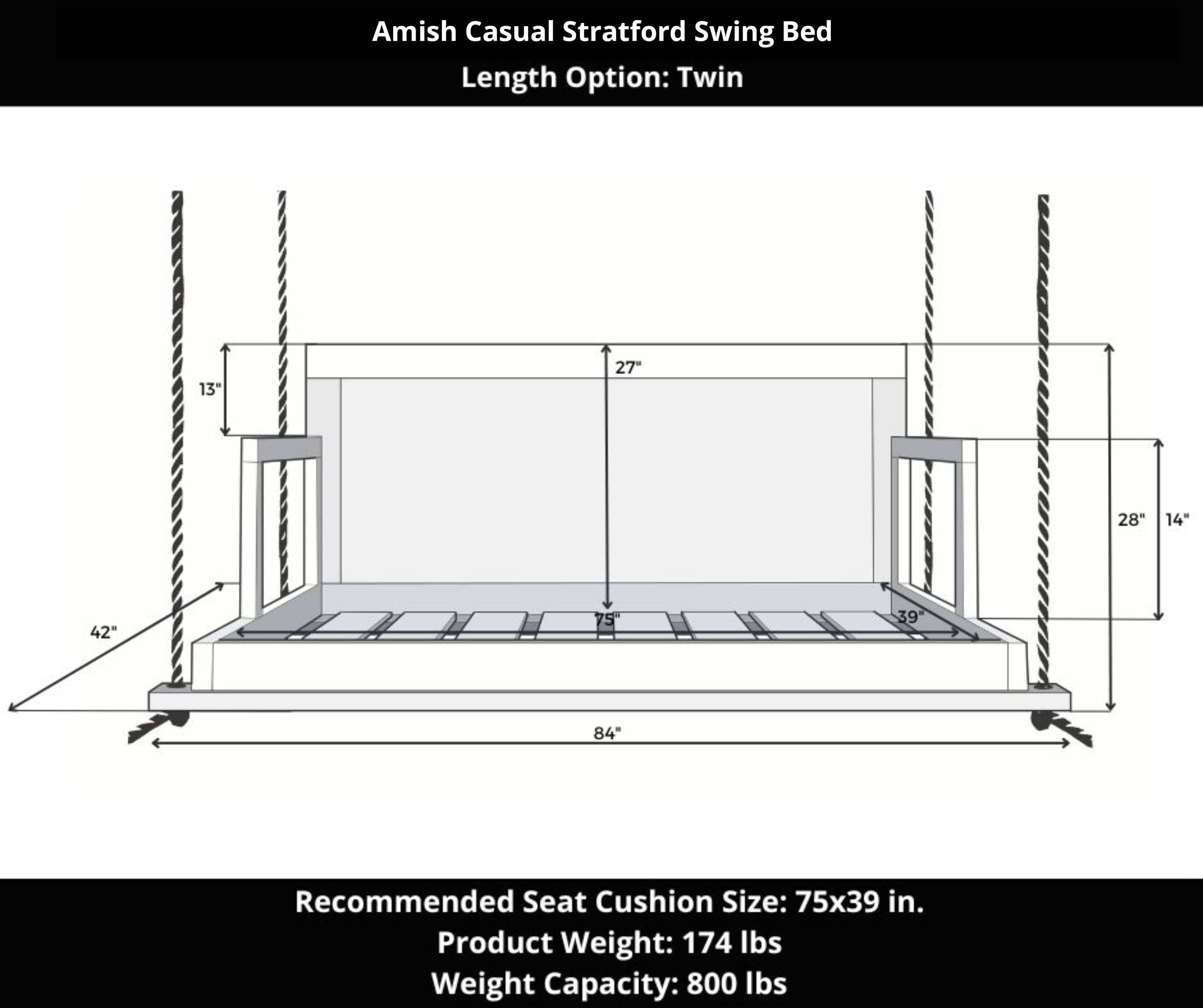 Amish Casual Stratford Swing Bed in Tricorn Black