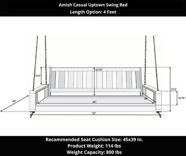 Amish Casual 4 Foot Uptown Porch Swing Bed in Cedar Stain