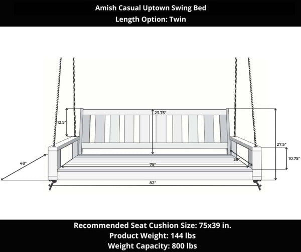 Amish Casual Twin Uptown Porch Swing Bed in Oak Stain