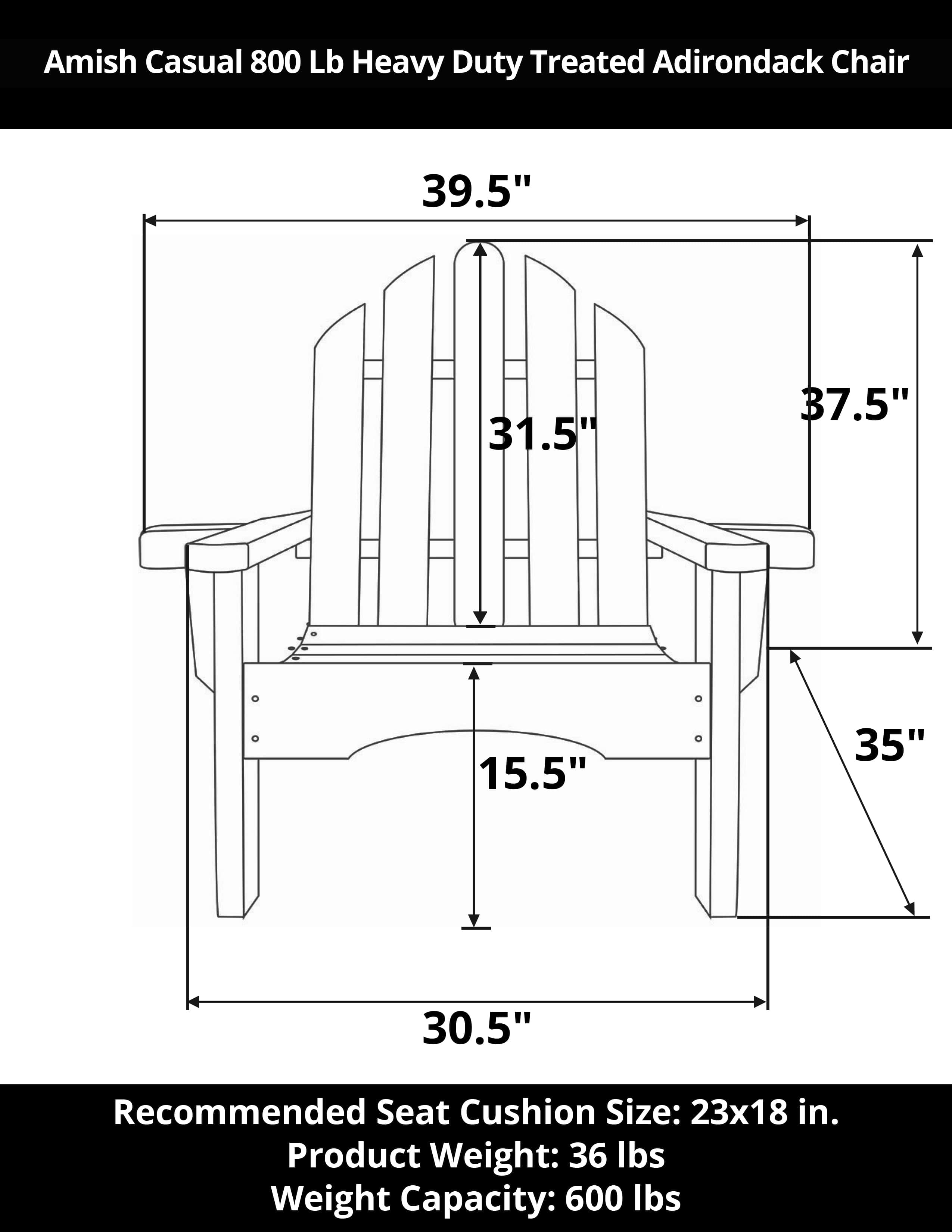 Amish Casual 800 Lb Heavy Duty Treated Adirondack Chair