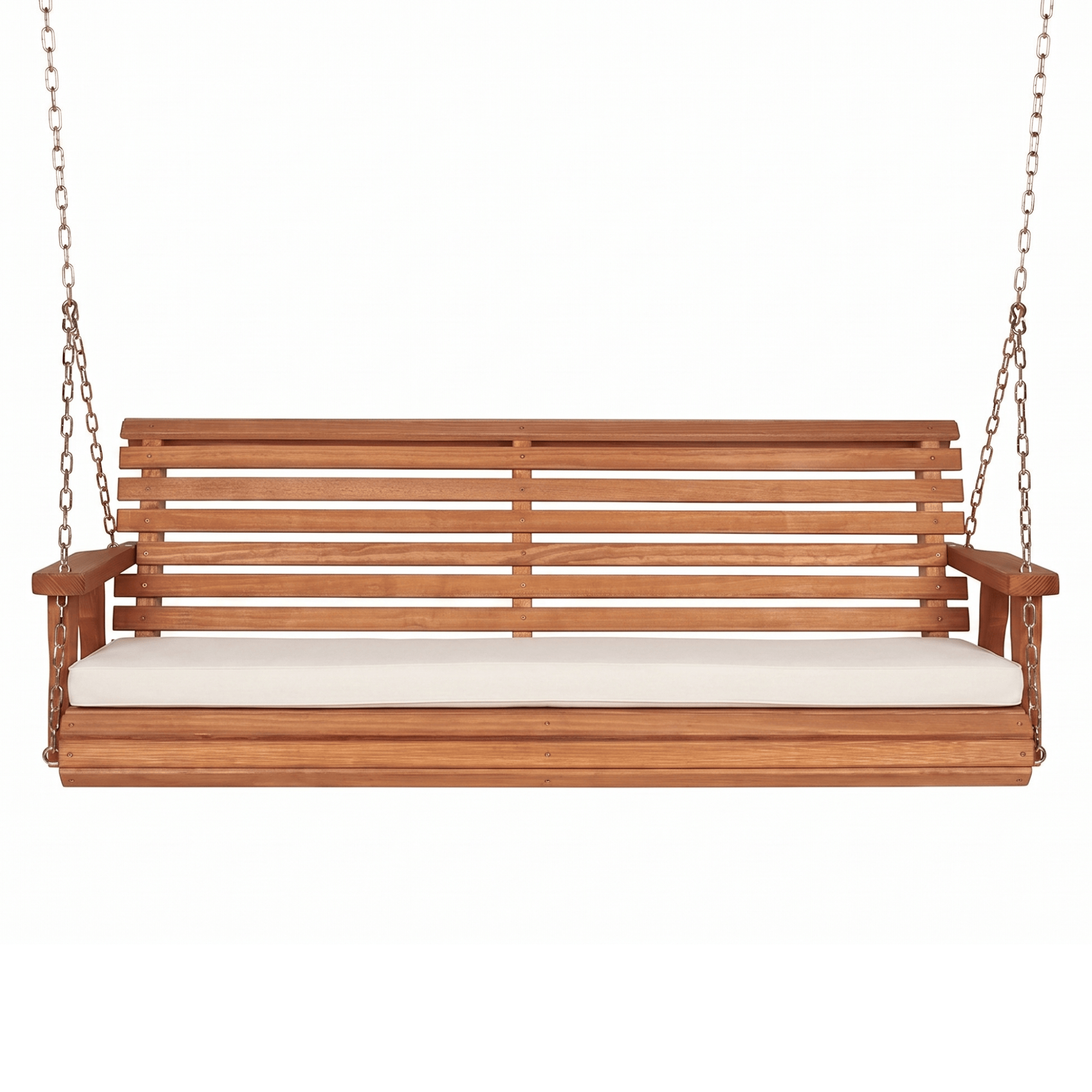 Amish Casual Roll Back Swing with White Bench Cushion in Cedar