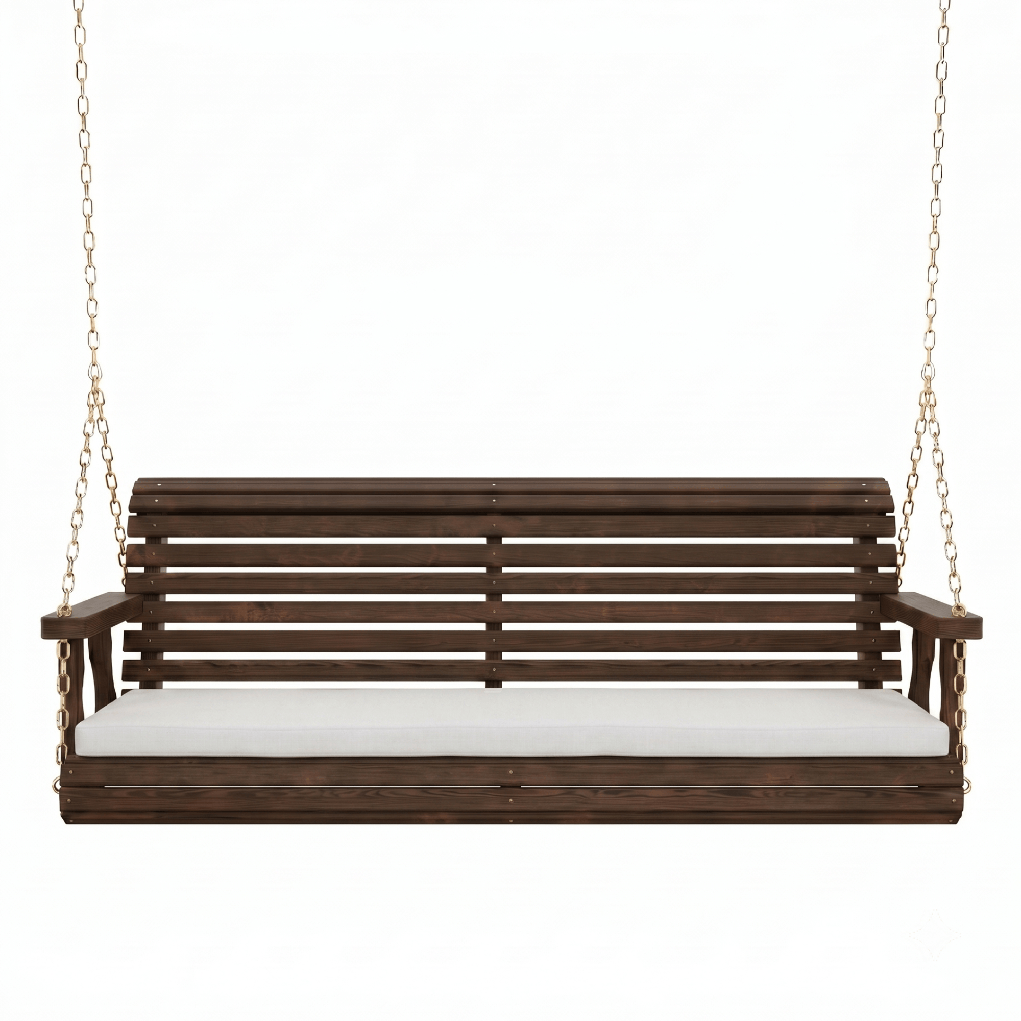 Amish Casual Roll Back Swing with White Bench Cushion in Dark Walnut