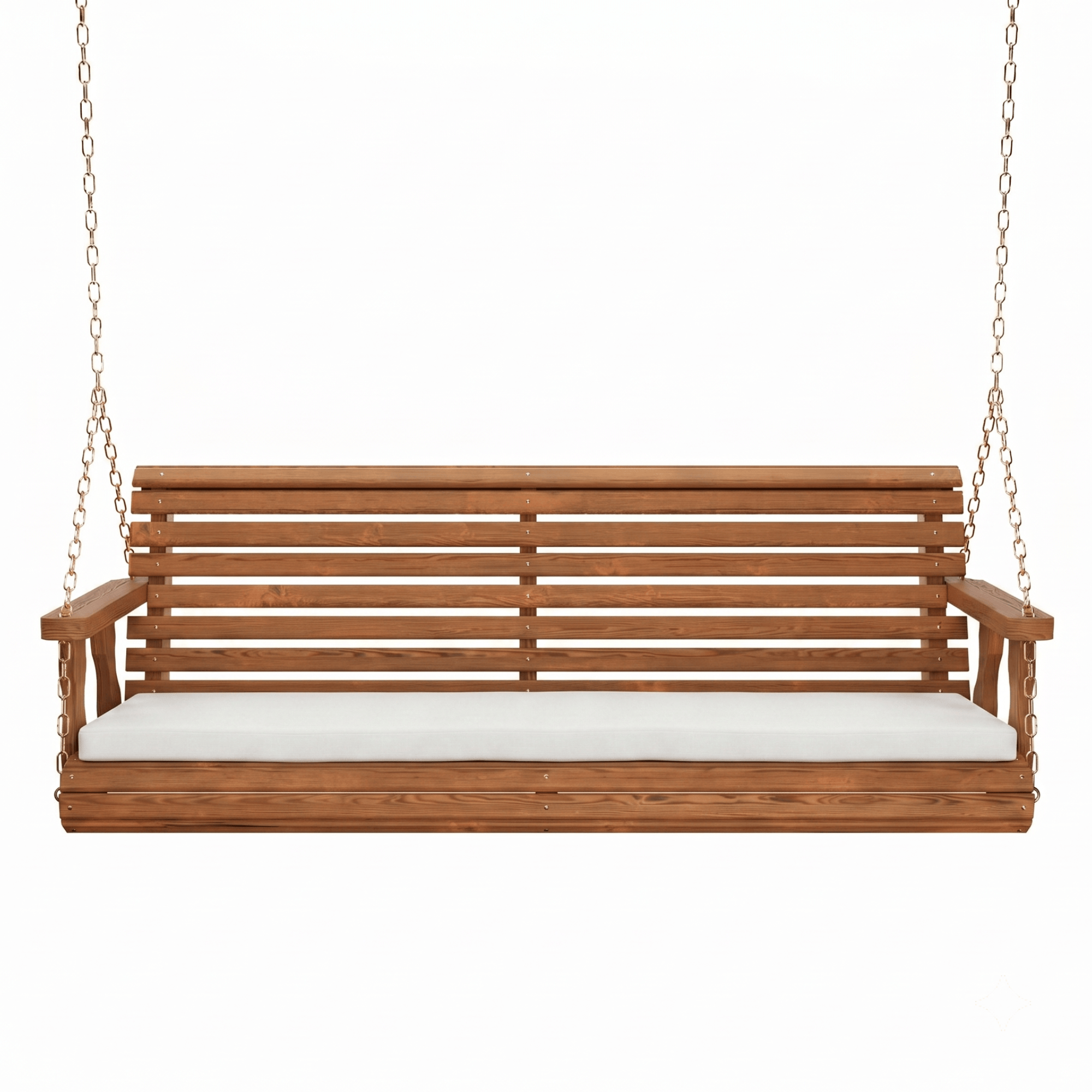 Amish Casual Roll Back Swing with White Bench Cushion in Oak