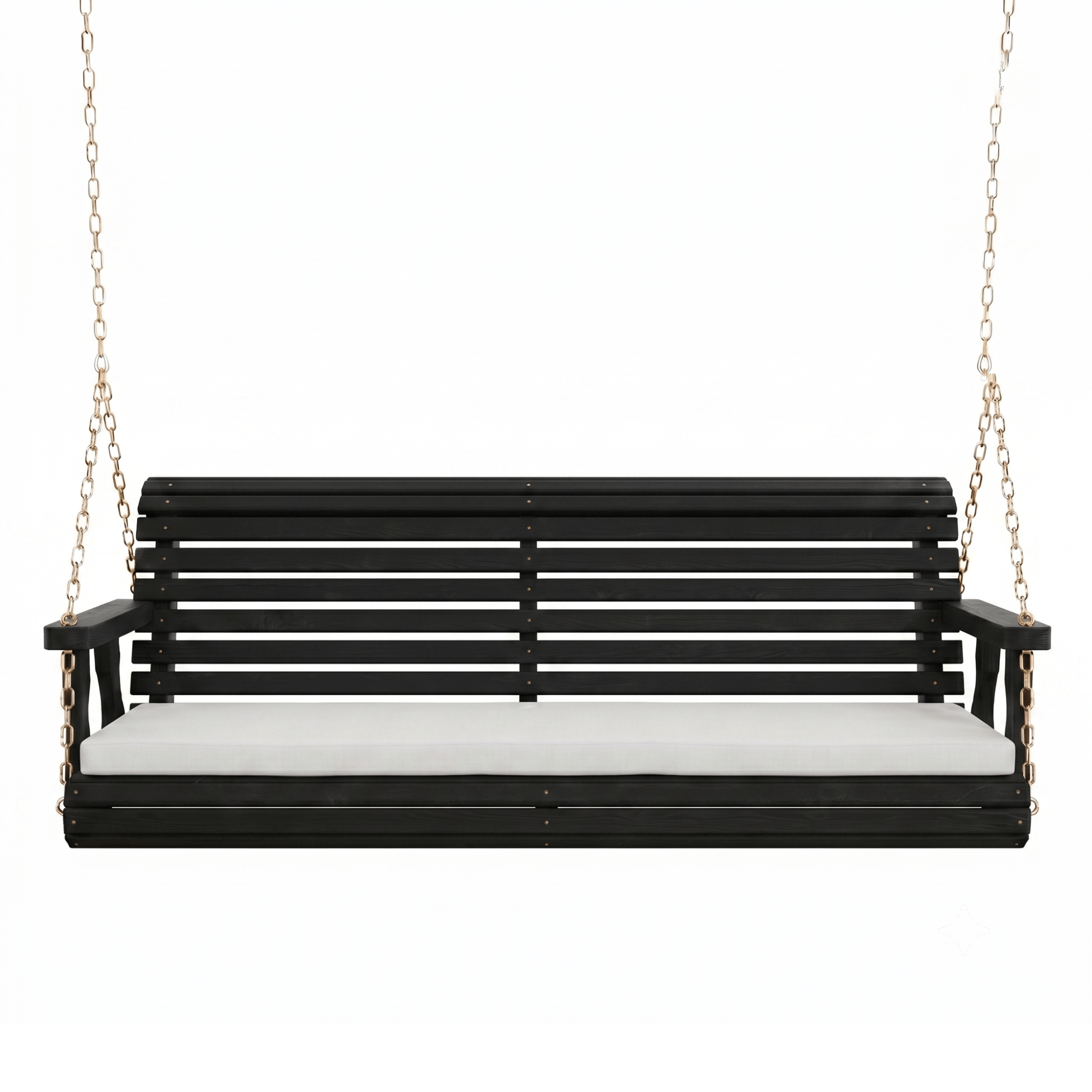 Amish Casual Roll Back Swing with White Bench Cushion in Semi Solid Black