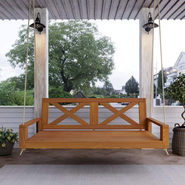 Amish Casual Malvern Porch Swing Bed, 4 Ft Oak with Clearcoat