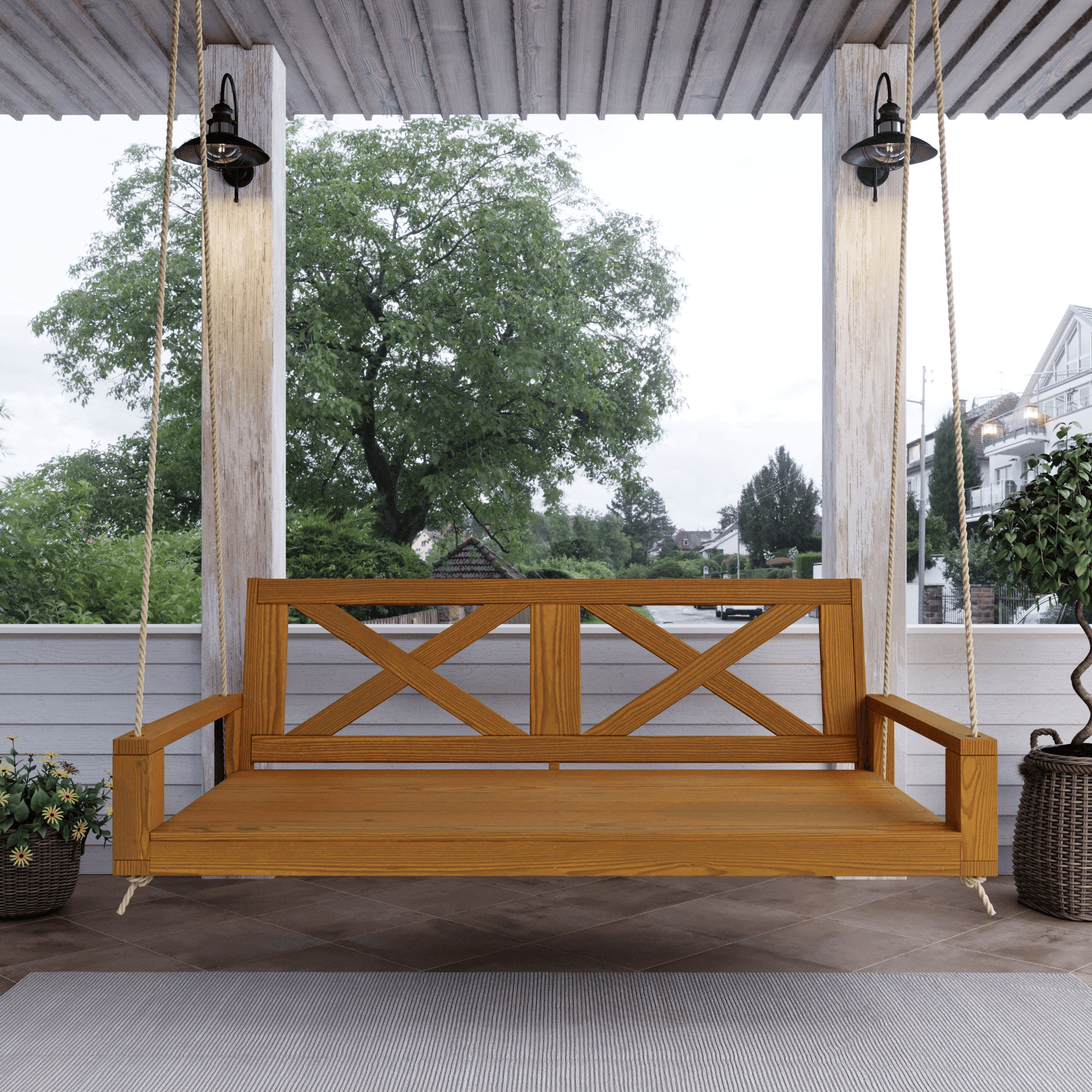 Amish Casual Malvern Porch Swing Bed, 5 Ft Oak