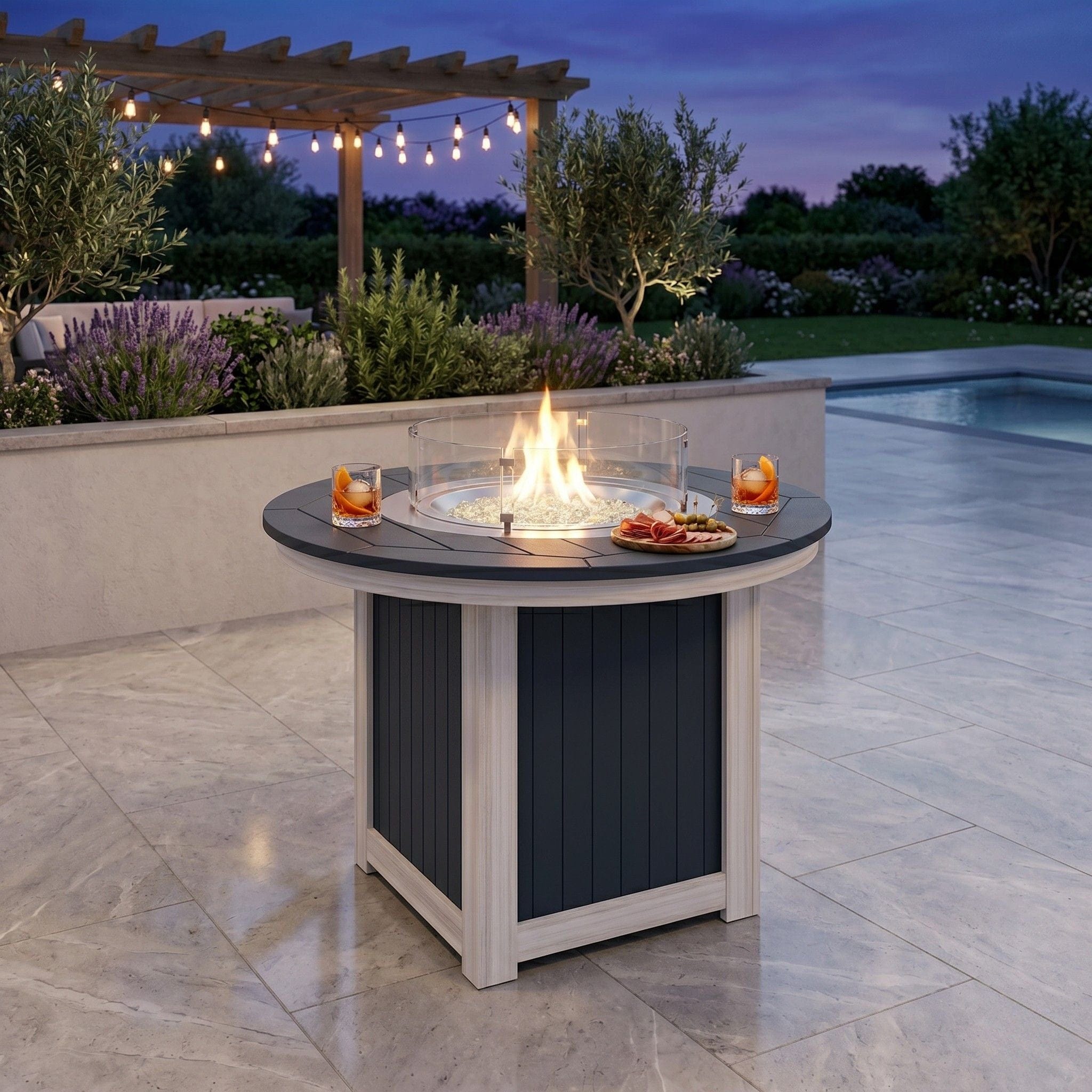 Berlin Gardens Donoma 44″ Round Dining Poly Lumber Fire Pit Table