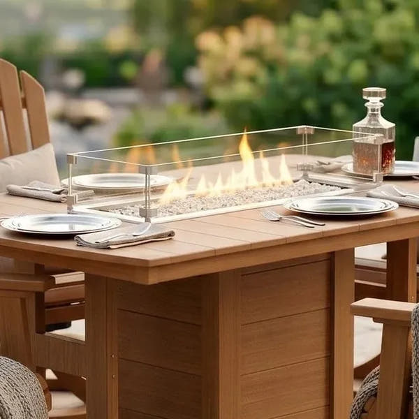Berlin Gardens Rectangular Glass Fire Table Wind Guard